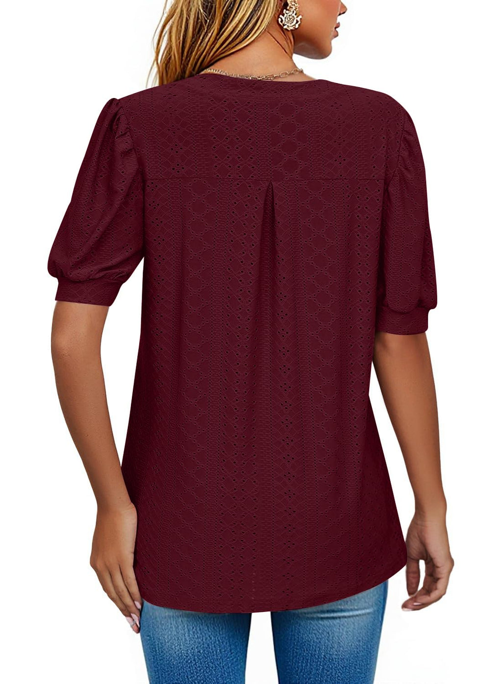 isermeo Womens Shirts Casual V Neck Tshirts Puff Short Sleeve Summer Tops Tunic Blouses S-XXL