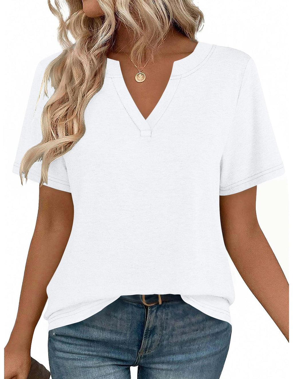 isermeo Womens Tops Short Sleeve V Neck Tee Shirts Cute Dressy Casual Summer Clothing Business Work Blouse S-XXL