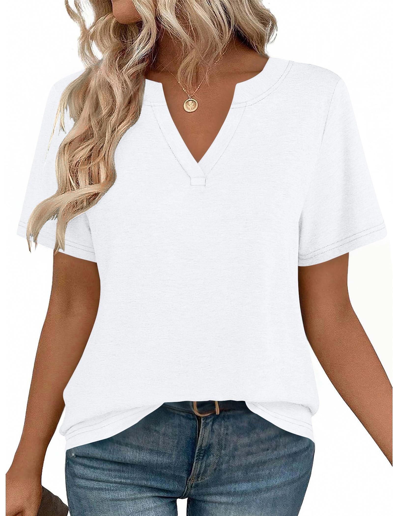 isermeo Womens Tops Short Sleeve V Neck Tee Shirts Cute Dressy Casual Summer Clothing Business Work Blouse S-XXL