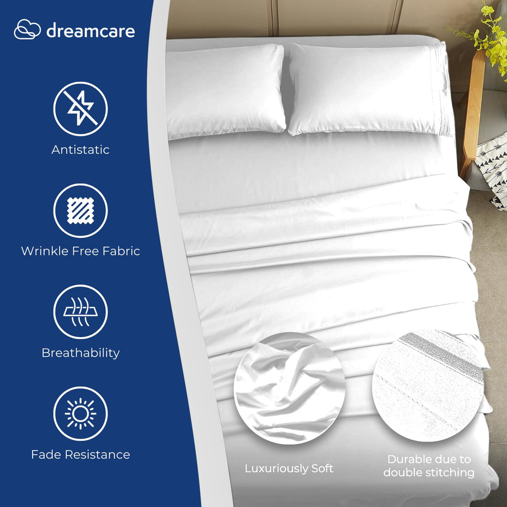 DREAMCARE Bedding Sets Queen - 4 Piece Queen Bed Sheets - Deep Pocket up to 15 in - Draps Lit Queen - Luxury Hotel Sheets & Pillowcases Set - Shrink & Fade Resistant (Queen, Black)