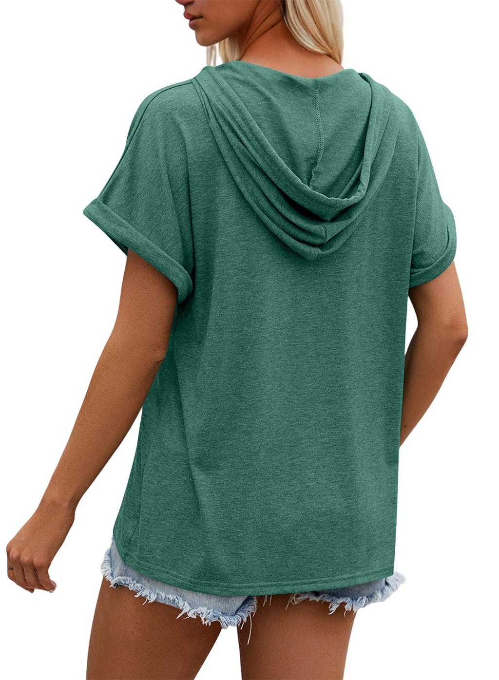 isermeo Womens Oversized Short Rolled Sleeve Summer Hoodie T Shirt 2024 Trendy Henley Button Tshirts S-XXL