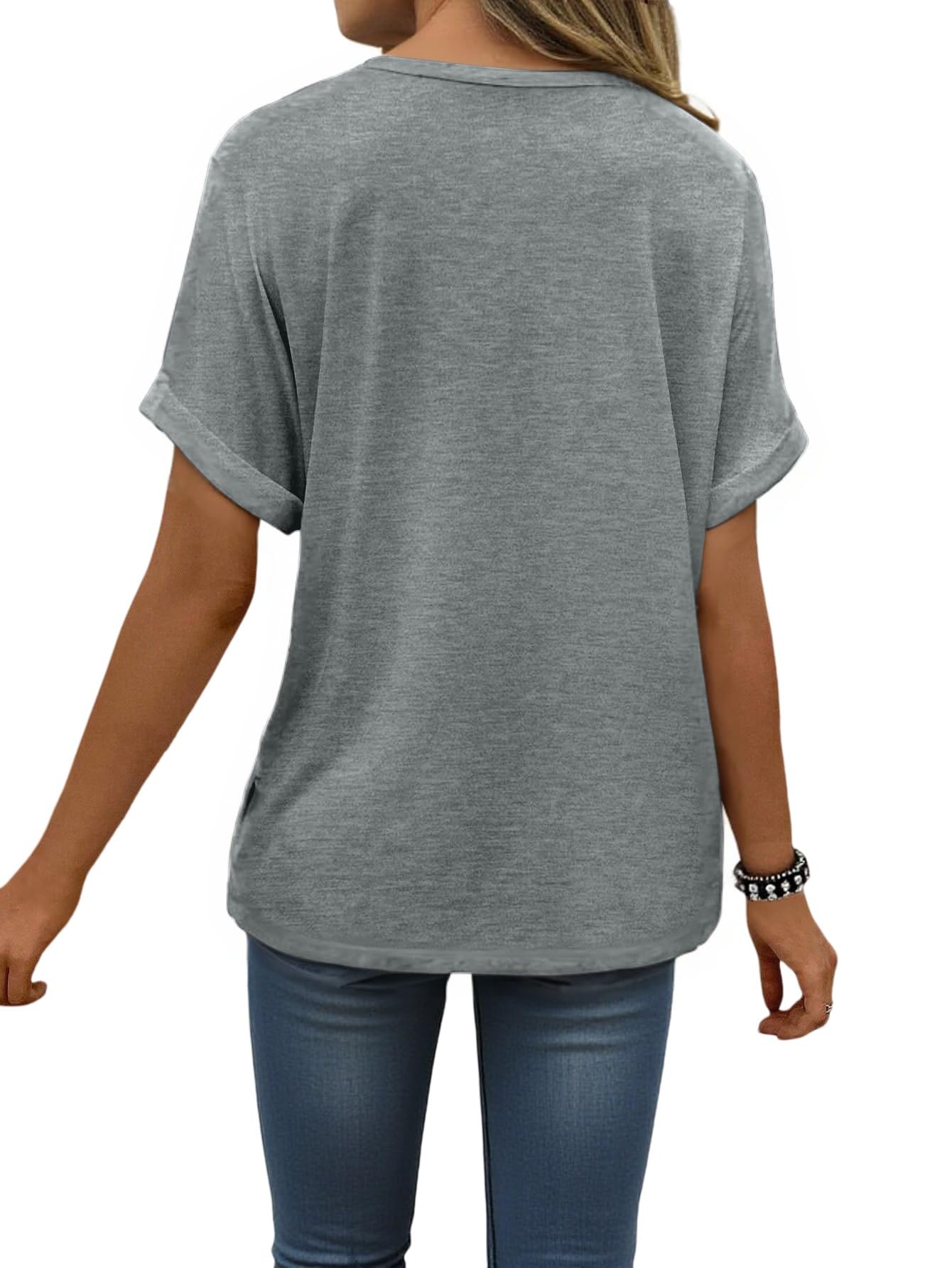 isermeo Womens T Shirts Short Sleeve V Neck Tees Fashion Tops 2026 Trendy Soft Casual Blouse Summer Outfits S-XXL