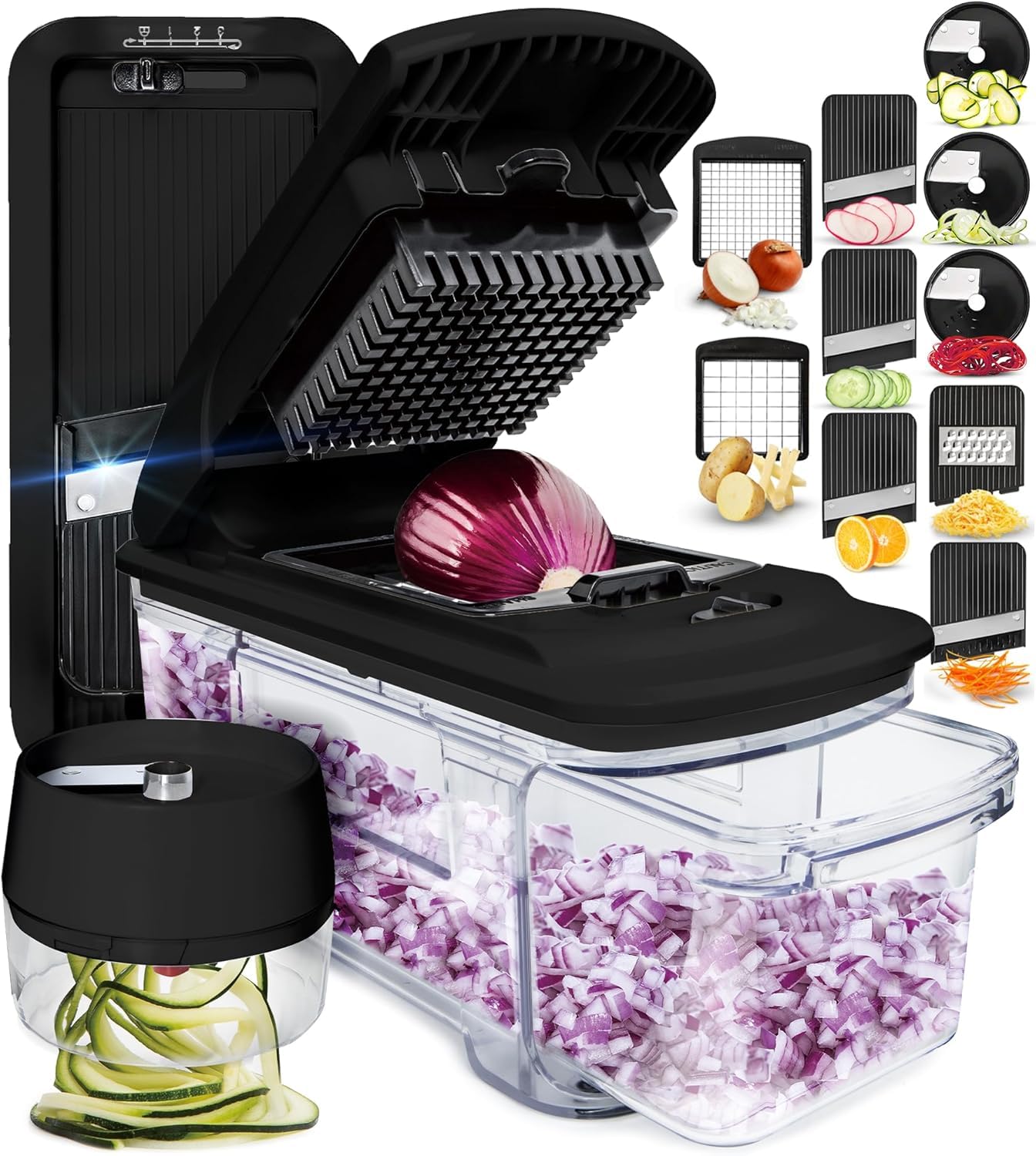 Fullstar Vegetable Chopper & Mandoline Slicer - Julienne Cutter Dicer Grater for Food Veggie Onion Cucumber Tomato Salad Potato Cheese - Kitchen Essentials & Gadgets (Compact 6-in-1, White)