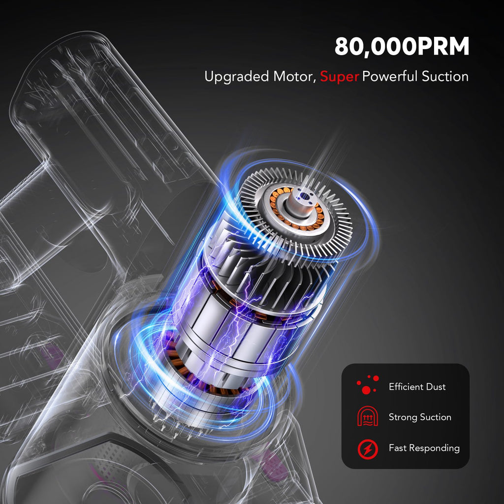 Cordless Vacuum Cleaner, 80,000PRM Stick Vacuum with 2 Powerful Suction Modes, Max 40 Mins Runtime, Protable 2600mAh Rechargeable Battery Vacuum Cleaner for Home (Pale Pink)