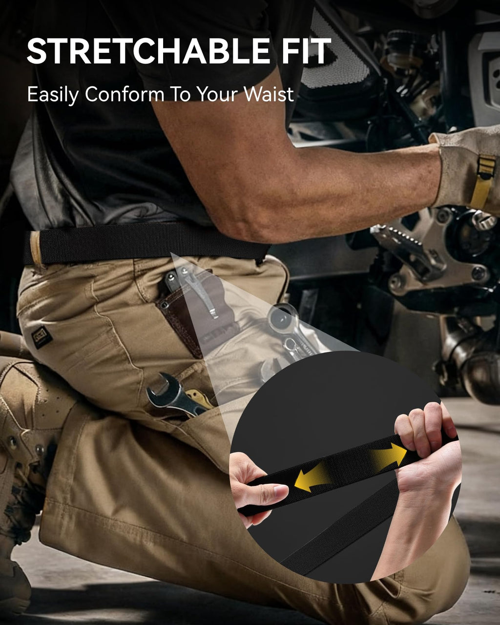 CHAOREN Tactical Belt Men - 1.5" Nylon Stretch Military Mens Belt - Quick Release for Work Heavy Duty