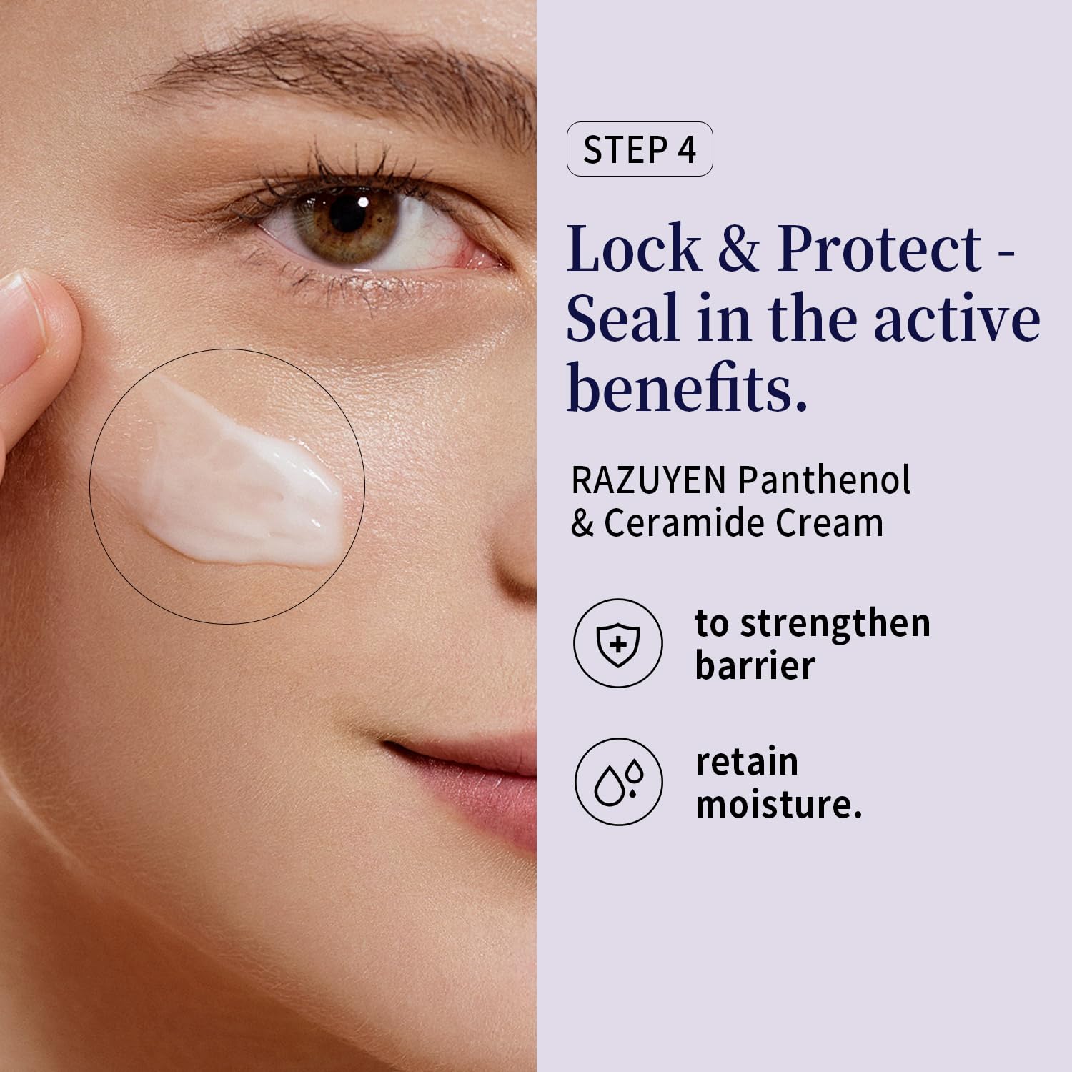 Crème RAZUYEN, gel lumineux sur la joue avec schéma d’utilisation