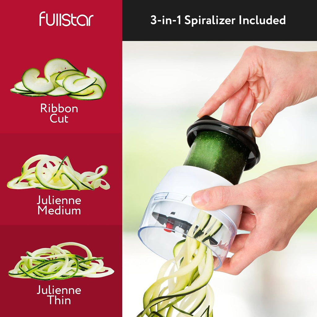 Fullstar Vegetable Chopper & Mandoline Slicer - Julienne Cutter Dicer Grater for Food Veggie Onion Cucumber Tomato Salad Potato Cheese - Kitchen Essentials & Gadgets (Compact 6-in-1, White)