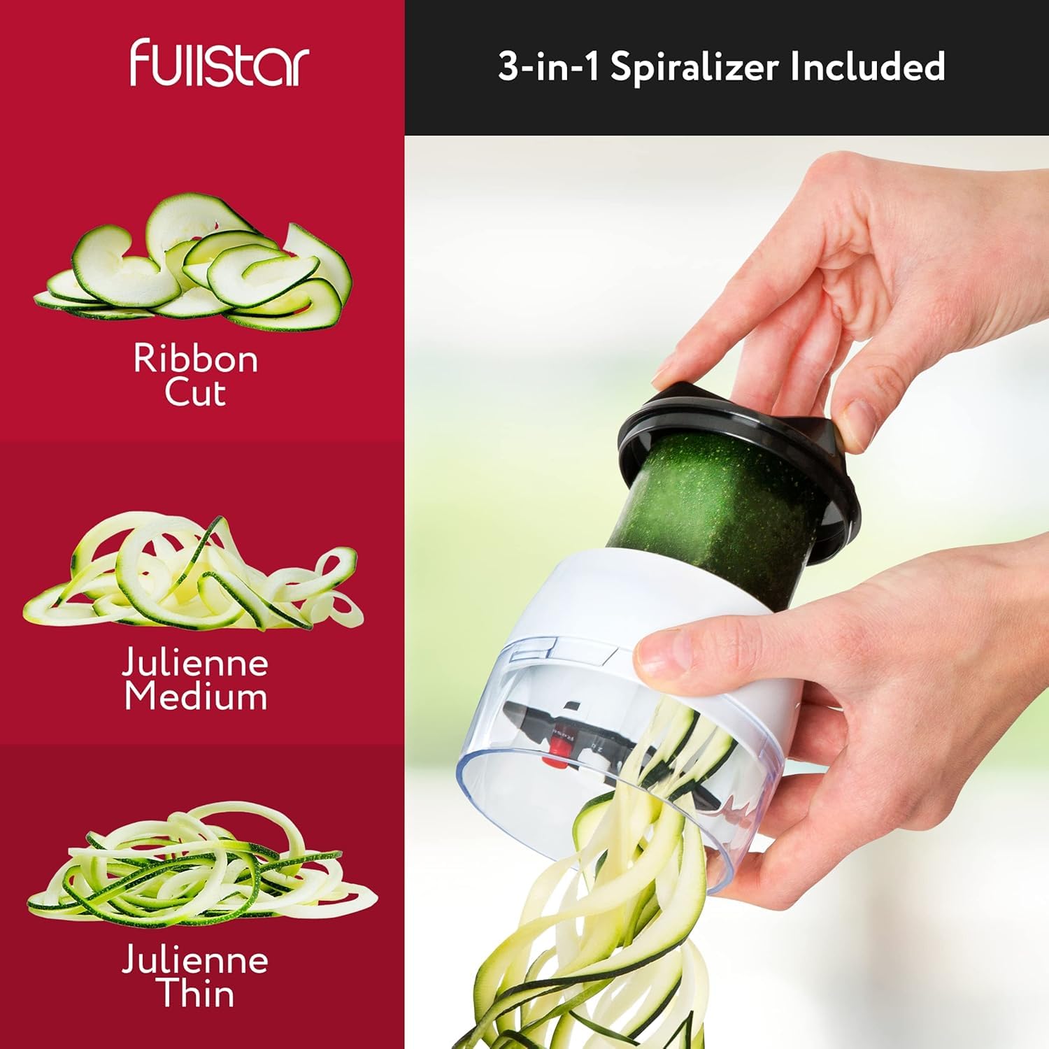 Fullstar Vegetable Chopper & Mandoline Slicer - Julienne Cutter Dicer Grater for Food Veggie Onion Cucumber Tomato Salad Potato Cheese - Kitchen Essentials & Gadgets (Compact 6-in-1, White)
