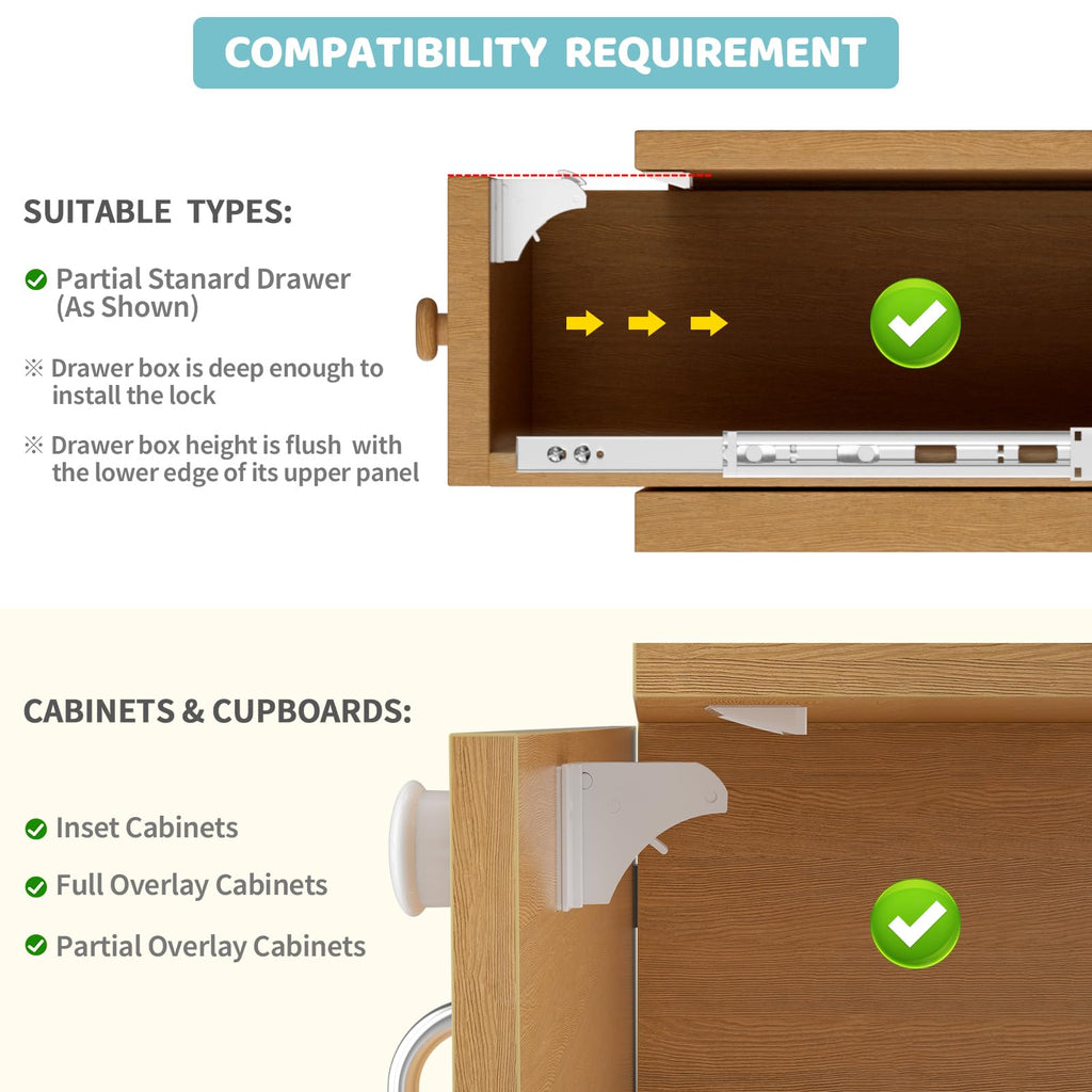 4our Kiddies 12 Pack Child Safety Magnetic Cabinet Locks with 2 Keys, No Drill Baby Proofing Drawer Locks for Baby Safety, Invisible Adhesive Magnetic Cupboard Locks for Kitchen Cabinet and Drawers