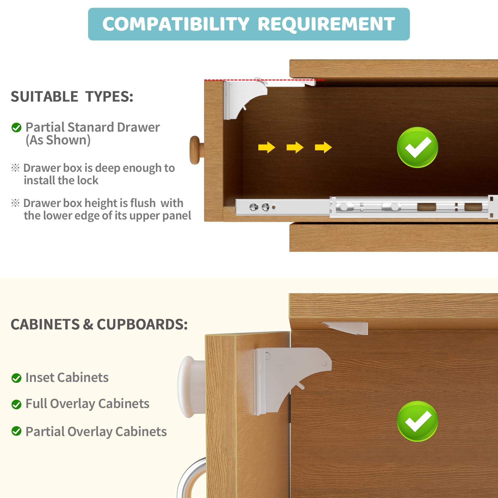 4our Kiddies 12 Pack Child Safety Magnetic Cabinet Locks with 2 Keys, No Drill Baby Proofing Drawer Locks for Baby Safety, Invisible Adhesive Magnetic Cupboard Locks for Kitchen Cabinet and Drawers