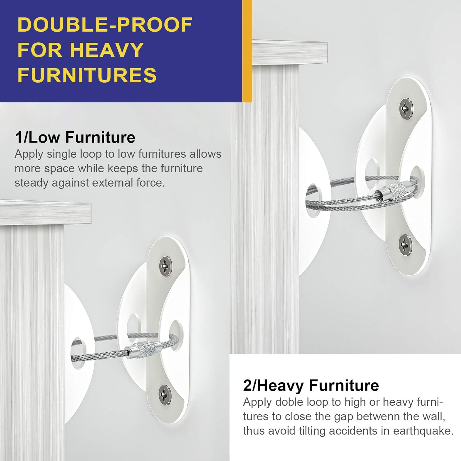 4our Kiddies Furniture Anchors (10 Pack) 2023 Upgraded Furniture Straps for Baby Proofing, Secure 400 Pound Furniture to Wall Prevent Falling, Anti Tip Earthquake Straps for Child Safety