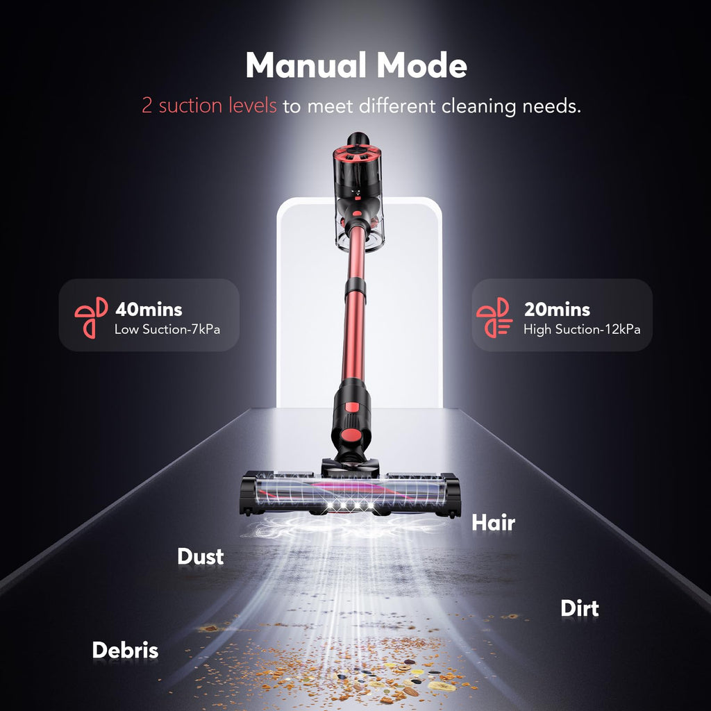 Cordless Vacuum Cleaner, 80,000PRM Stick Vacuum with 2 Powerful Suction Modes, Max 40 Mins Runtime, Protable 2600mAh Rechargeable Battery Vacuum Cleaner for Home (Pale Pink)