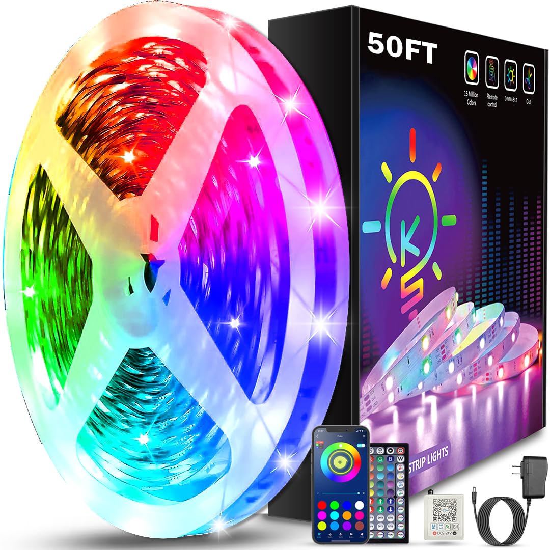 Keepsmile 100ft Led Strip Lights (2 Rolls of 50ft) Bluetooth App Control Led Lights Strip with Remote Music Sync Color Changing RGB Led Lights for Bedroom Room Home Christmas Decor (Lumiere Led 30M)