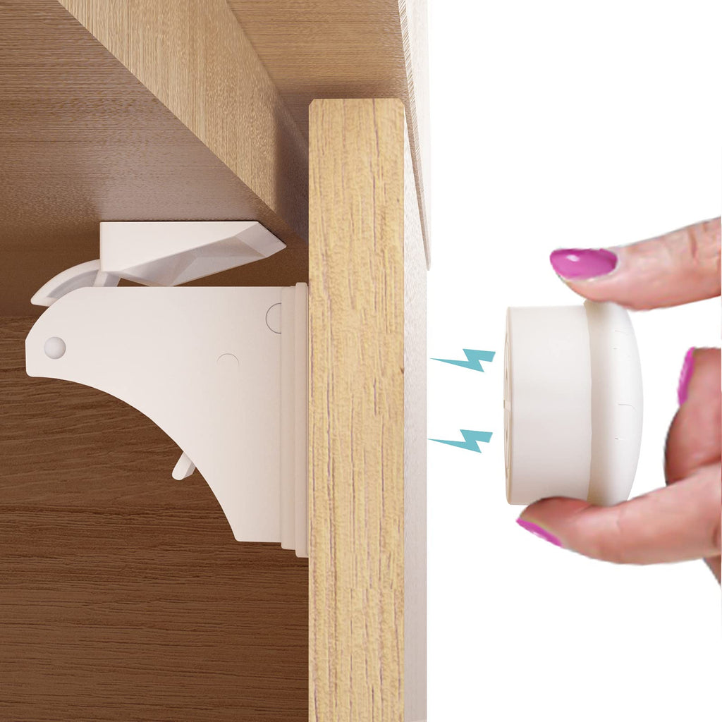 4our Kiddies 12 Pack Child Safety Magnetic Cabinet Locks with 2 Keys, No Drill Baby Proofing Drawer Locks for Baby Safety, Invisible Adhesive Magnetic Cupboard Locks for Kitchen Cabinet and Drawers