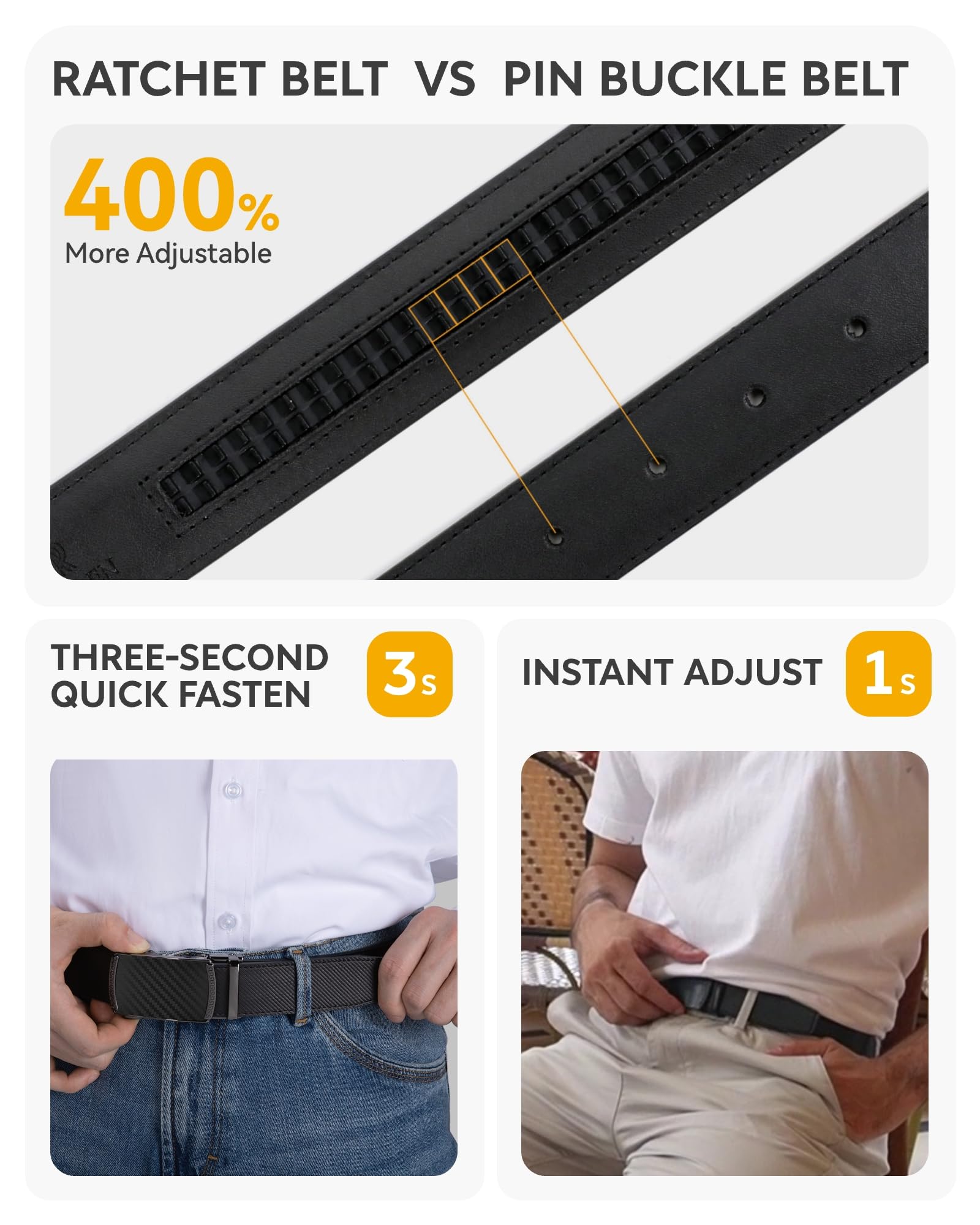 CHAOREN Ratchet Belts for Men 2 Pack - 1 3/8" Leather Belts Men