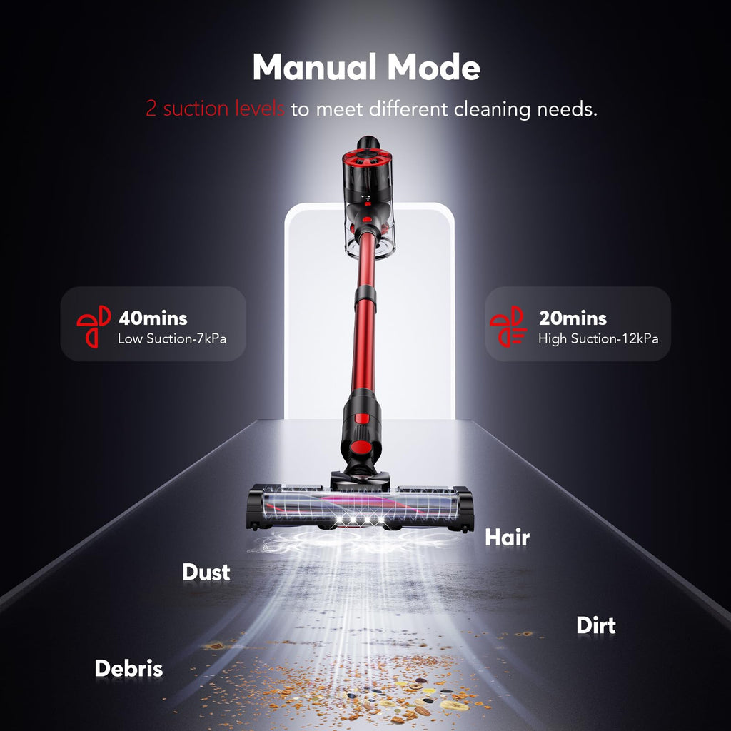 Cordless Vacuum Cleaner, 80,000PRM Stick Vacuum with 2 Powerful Suction Modes, Max 40 Mins Runtime, Protable 2600mAh Rechargeable Battery Vacuum Cleaner for Home (Pale Pink)