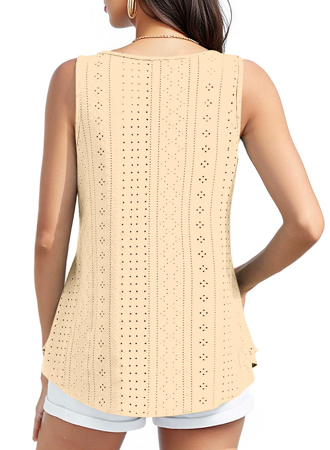 isermeo Womens Tank Tops Eyelet Embroidery Scoop Neck Loose Casual Sleeveless Flowy Summer Shirts Trendy S-2XL