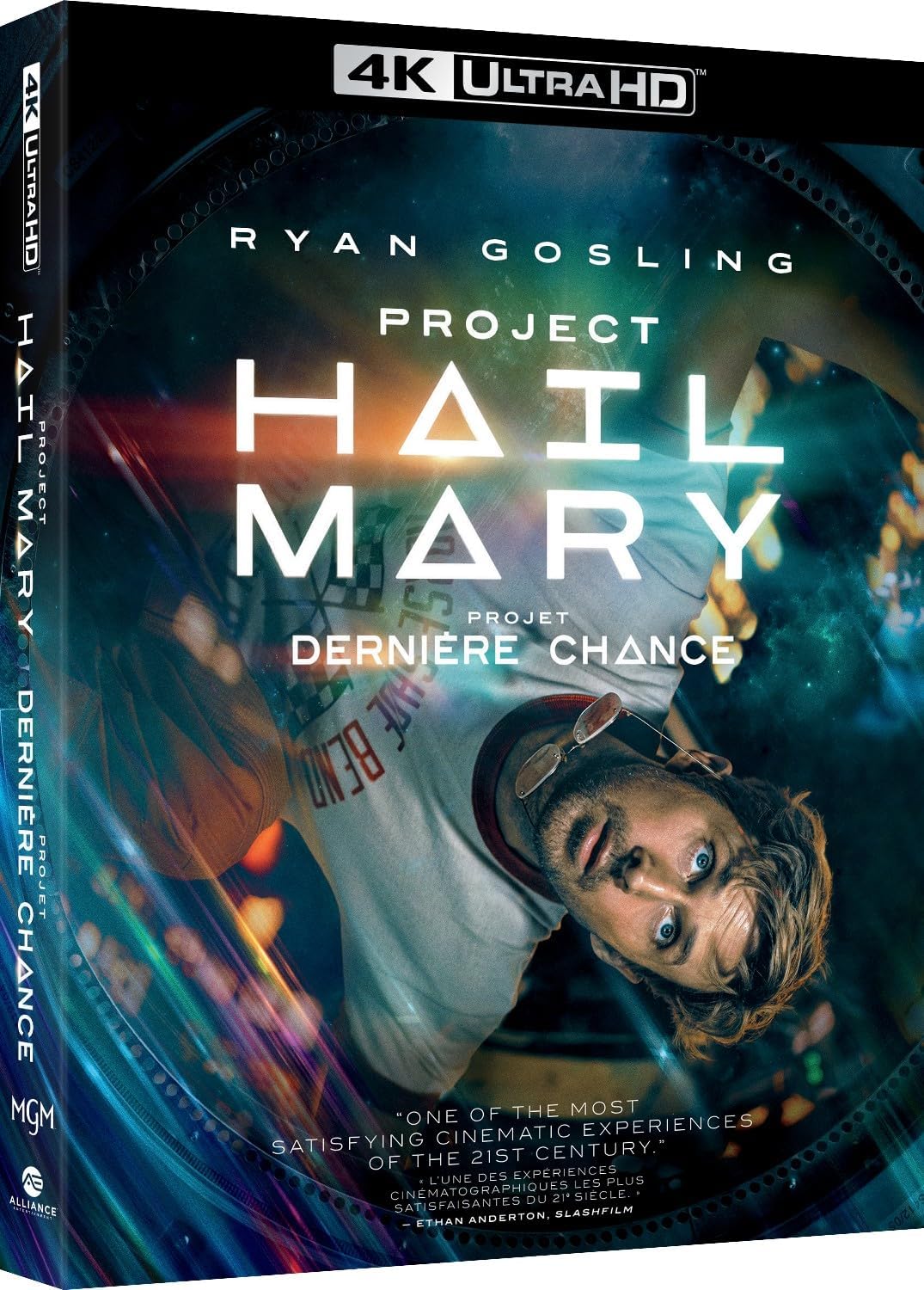 Boîtier Blu-ray 4K UHD bilingue, couverture bleue avec astronaute et gros titre