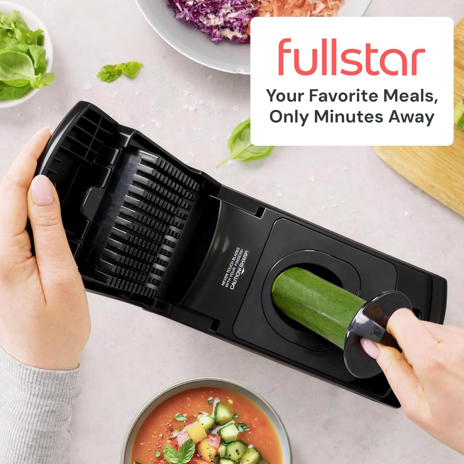 Fullstar Vegetable Chopper & Cutter - Slicer Dicer Spiralizer with Container for Food Veggie Onion Cucumber Tomato Salad Potato French Fry - Kitchen Essentials & Gadgets (PRO 4-in-1, White)