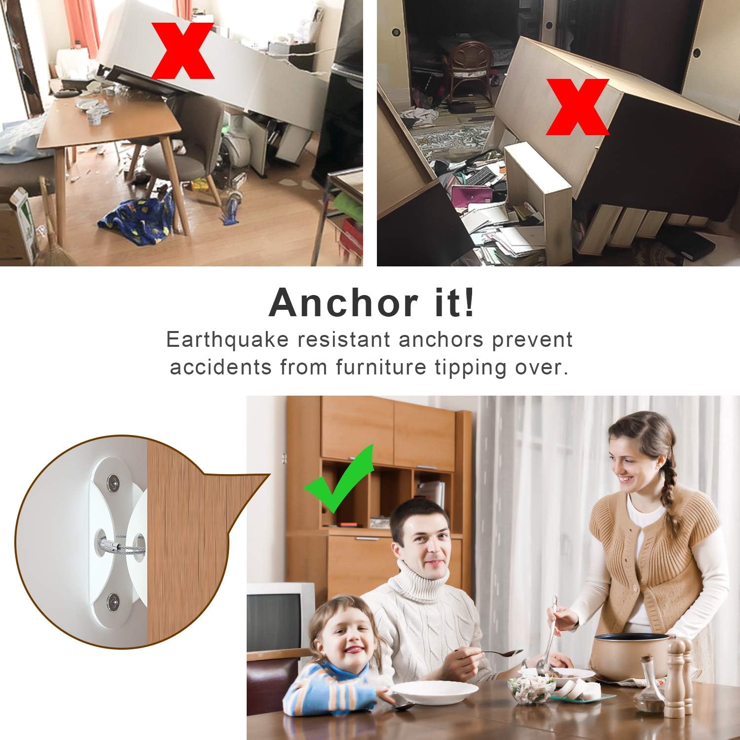 4our Kiddies Furniture Anchors (10 Pack) 2023 Upgraded Furniture Straps for Baby Proofing, Secure 400 Pound Furniture to Wall Prevent Falling, Anti Tip Earthquake Straps for Child Safety