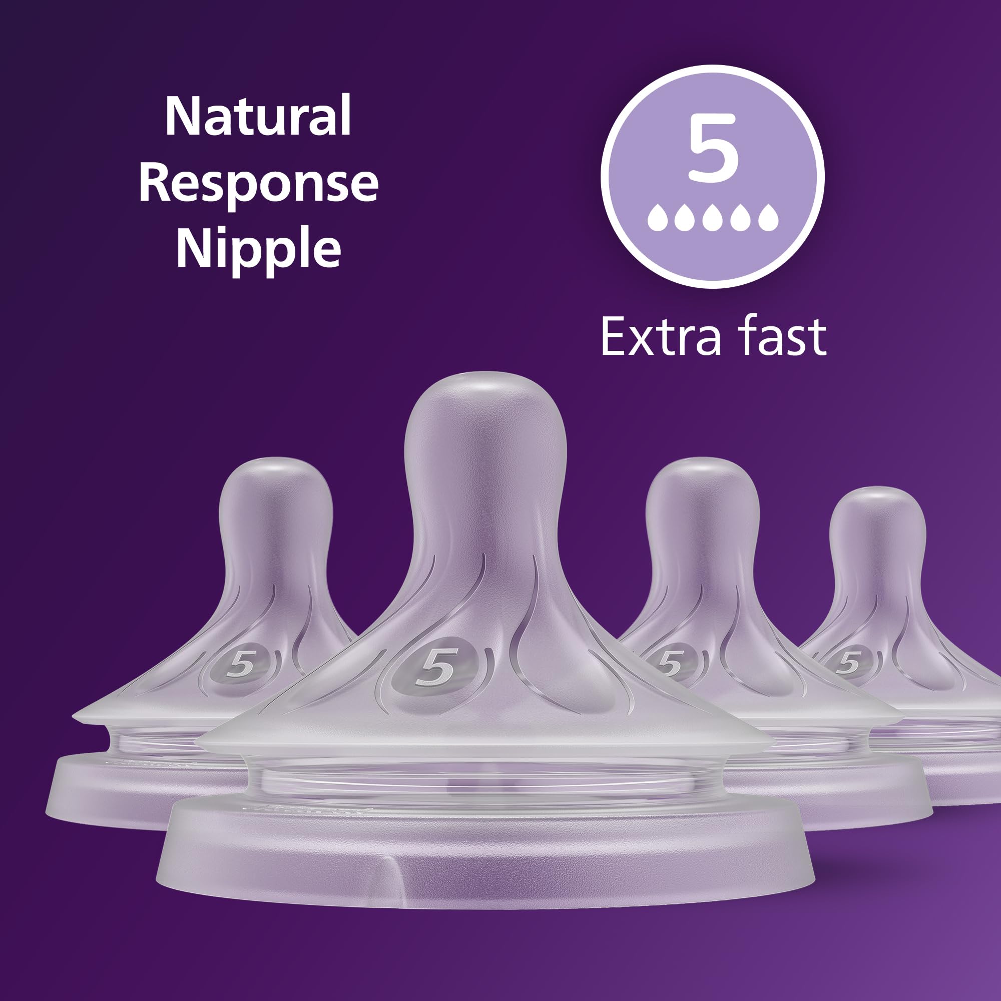 Philips Avent Natural Response Nipples, Extra Fast Flow (Flow 5), 6m+, 4-pack, SCY965/44