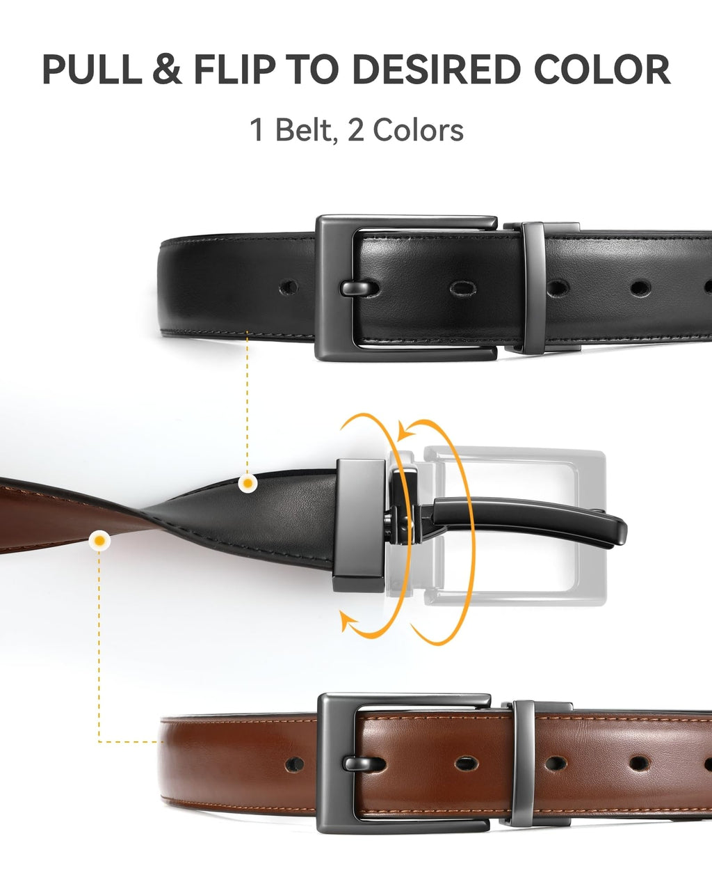 CHAOREN Kids Belt - 1 1/4" Dress Reversible Boys Belt for Youth - One Leather Belt Two Style