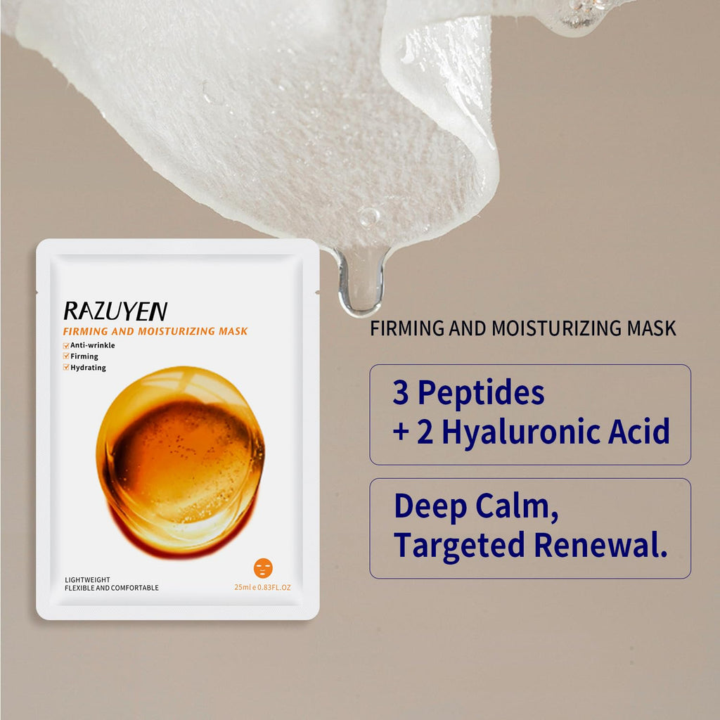 Masque en tissu RAZUYEN en sachets, gel orange et emballage blanc visibles