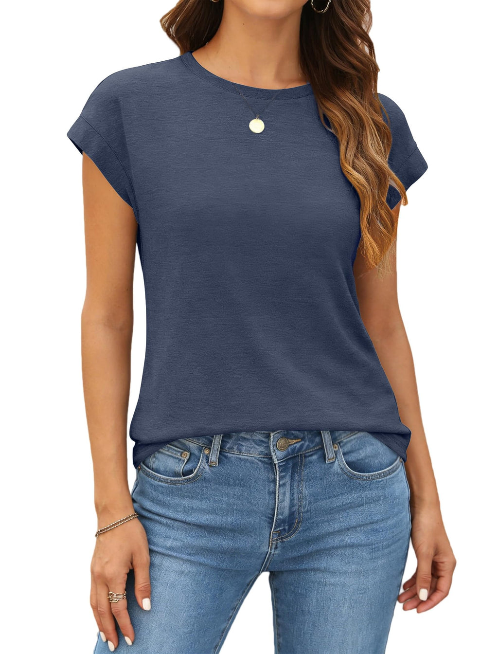 isermeo Womens Summer Tops Cap Sleeve T Shirts Crew Neck Outfits Cute Trendy Tunic Blouses 2026 S-XXL