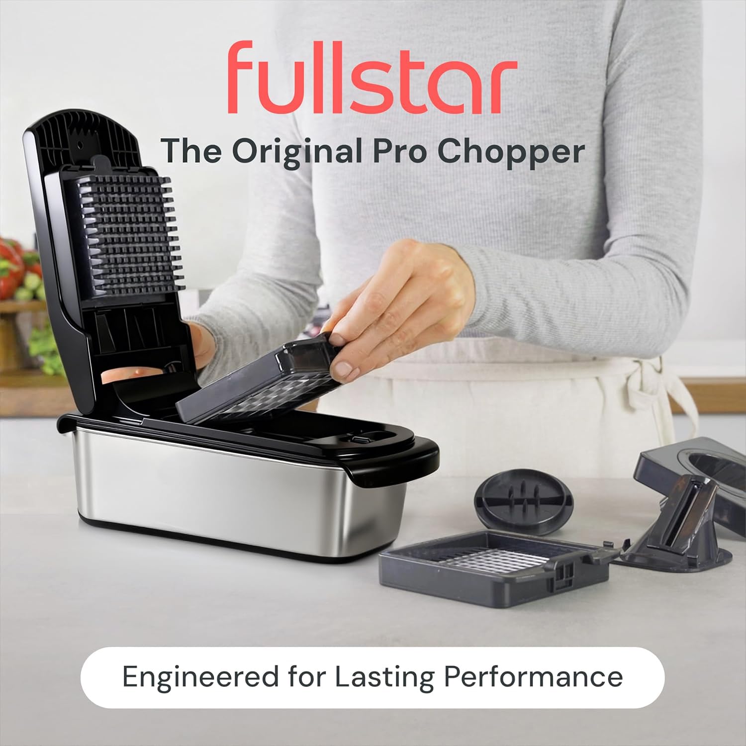 Fullstar Vegetable Chopper & Cutter - Slicer Dicer Spiralizer with Container for Food Veggie Onion Cucumber Tomato Salad Potato French Fry - Kitchen Essentials & Gadgets (PRO 4-in-1, White)