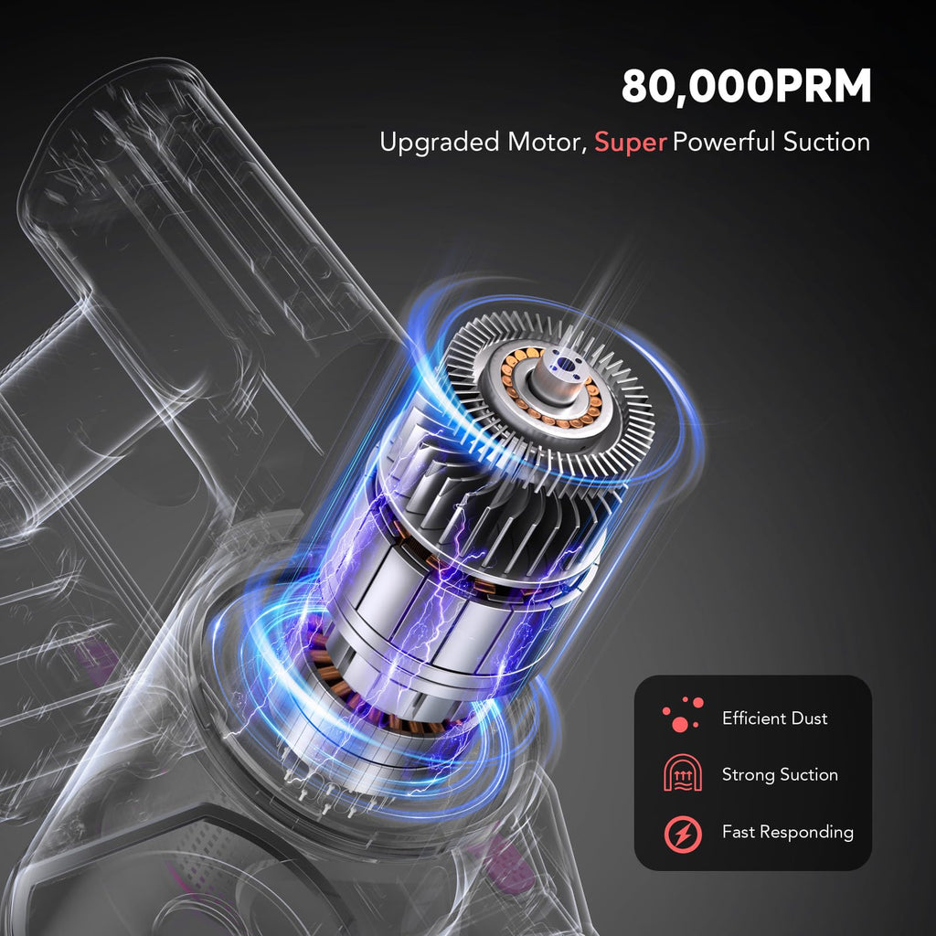 Cordless Vacuum Cleaner, 80,000PRM Stick Vacuum with 2 Powerful Suction Modes, Max 40 Mins Runtime, Protable 2600mAh Rechargeable Battery Vacuum Cleaner for Home (Pale Pink)