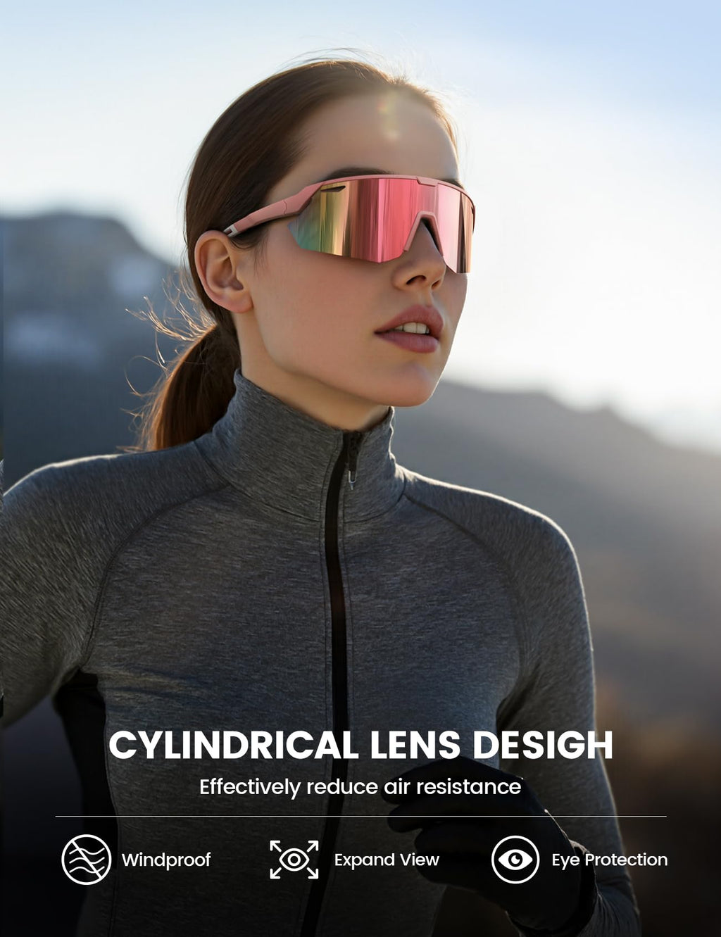 Lamicall Polarized Sports Sunglasses Men Women, [24g Ultralight] Adjustable Nose Pad Sports Goggles for Bike Hiking Running