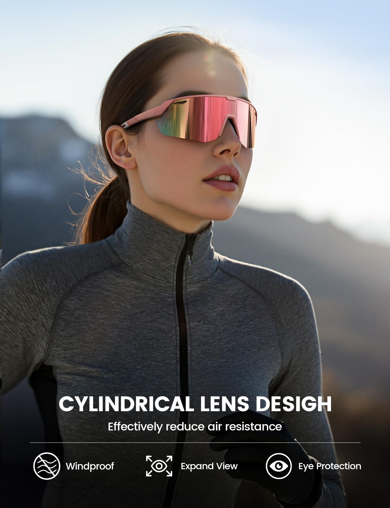 Lamicall Polarized Sports Sunglasses Men Women, [24g Ultralight] Adjustable Nose Pad Sports Goggles for Bike Hiking Running