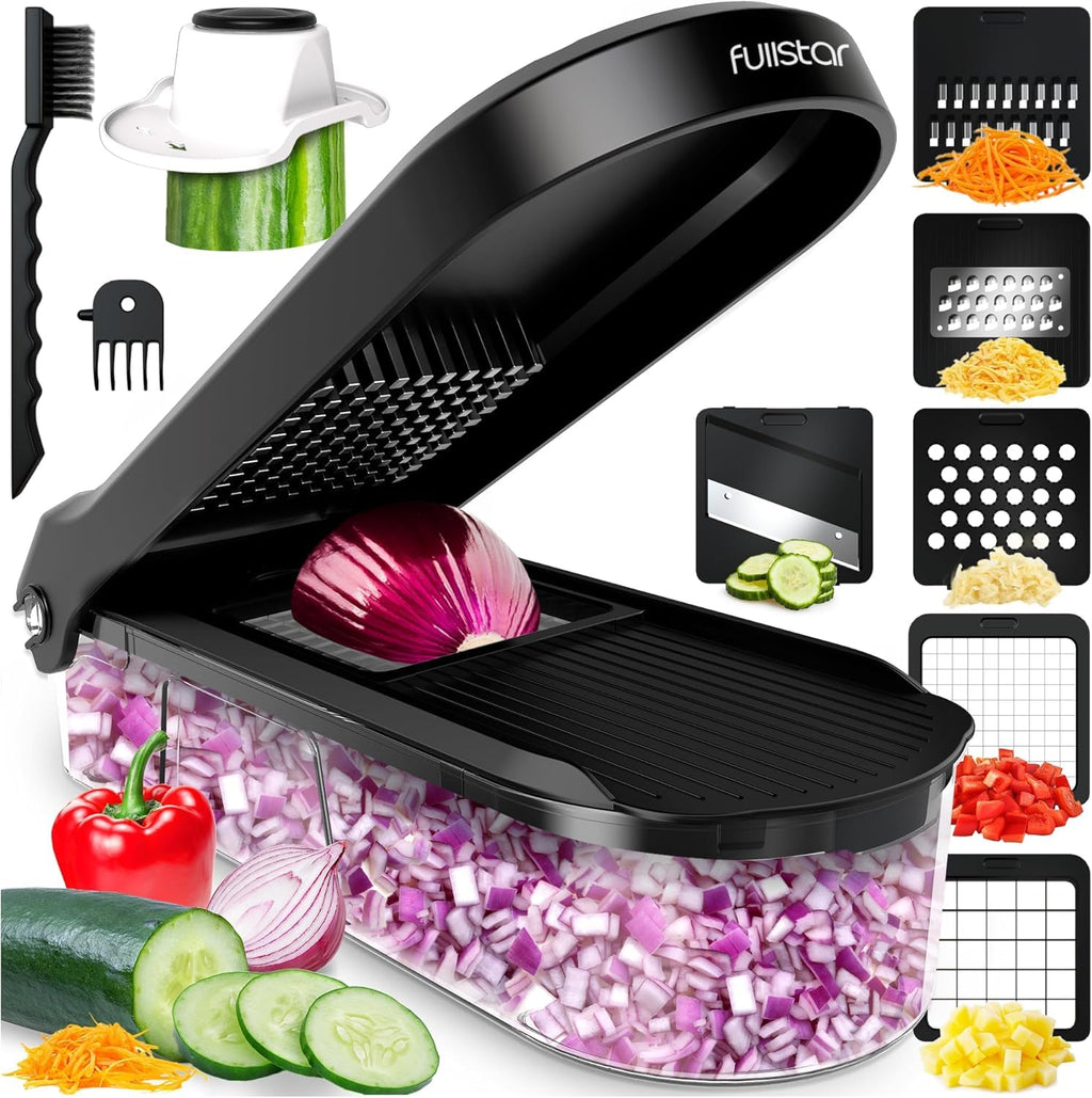 Fullstar Vegetable Chopper & Mandoline Slicer - Julienne Cutter Dicer Grater for Food Veggie Onion Cucumber Tomato Salad Potato Cheese - Kitchen Essentials & Gadgets (Compact 6-in-1, White)