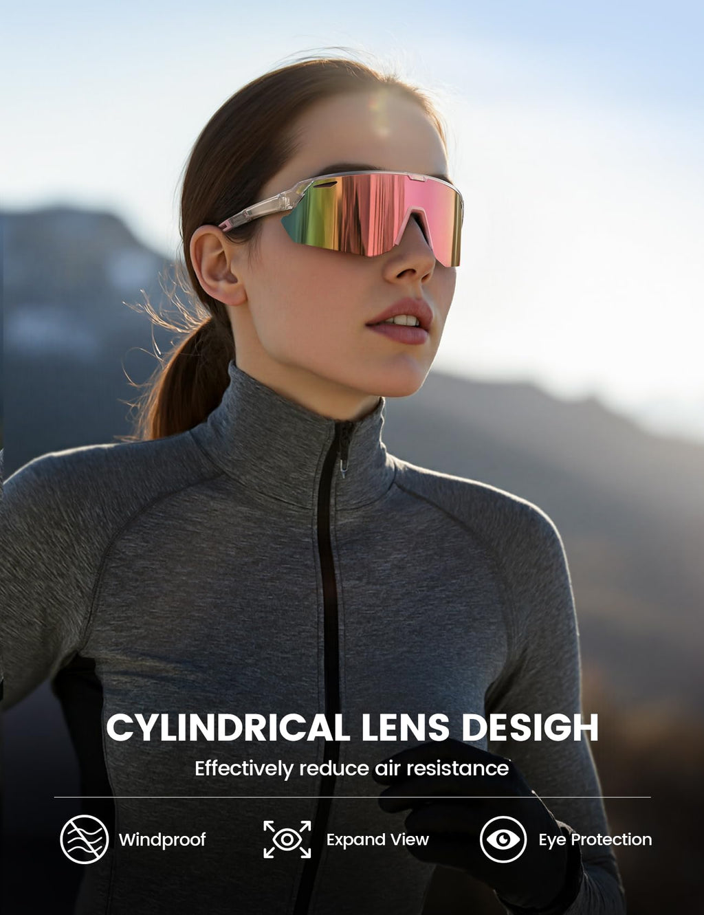 Lamicall Polarized Sports Sunglasses Men Women, [24g Ultralight] Adjustable Nose Pad Sports Goggles for Bike Hiking Running
