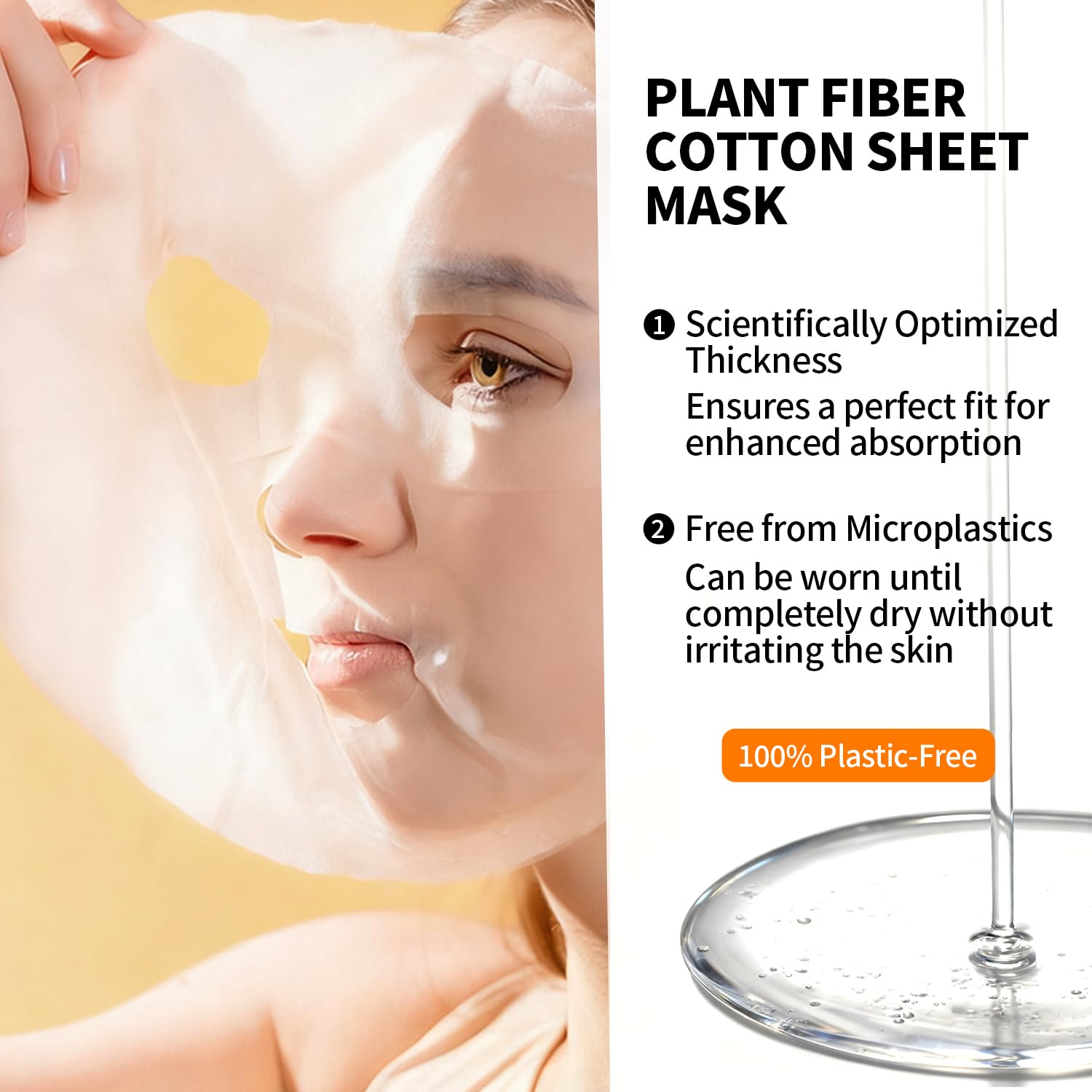 Masque en tissu en fibre végétale, découpe visage, femme en profil avec gel