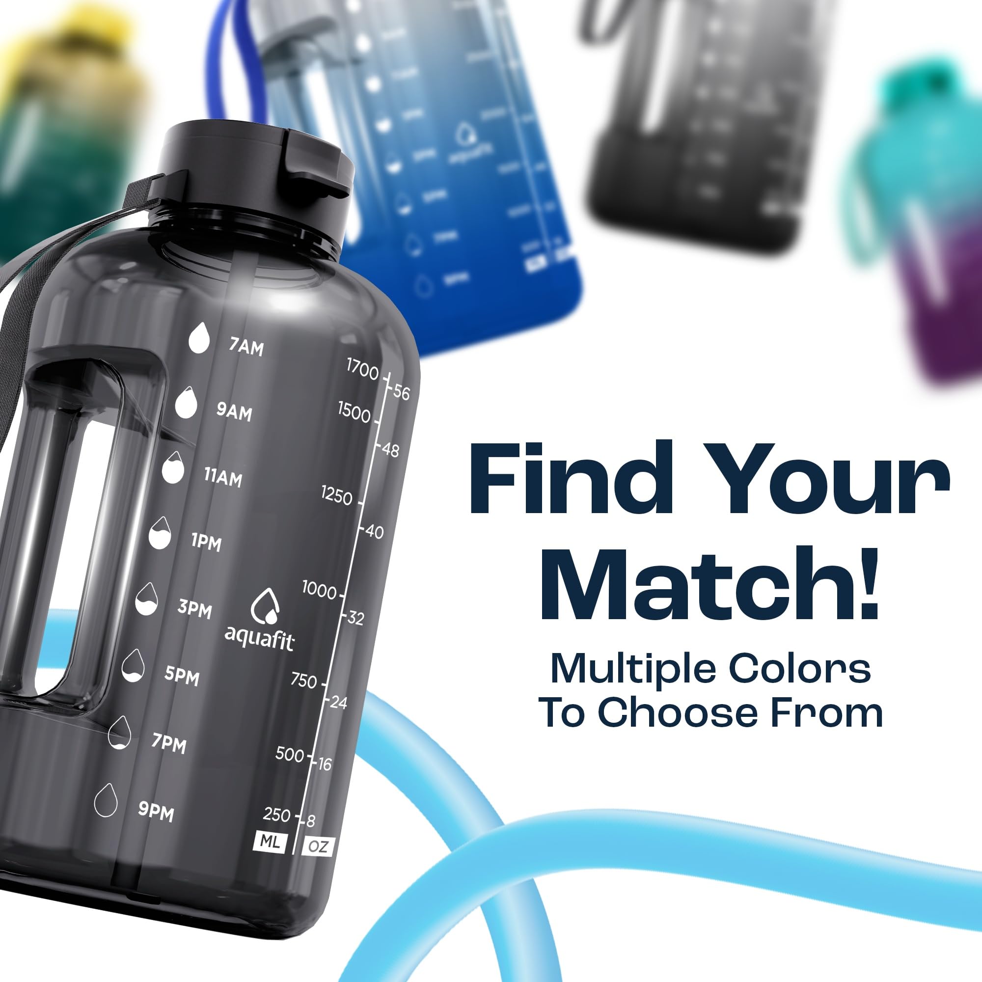 AQUAFIT 2l Water Bottle with Straw - Half Gallon Water Bottle - Motivational Gym Water Bottles 2l - 2 Liter Water Bottle Time Marker - Half Gallon Water Jug 64 oz - Large Water Bottle Gray