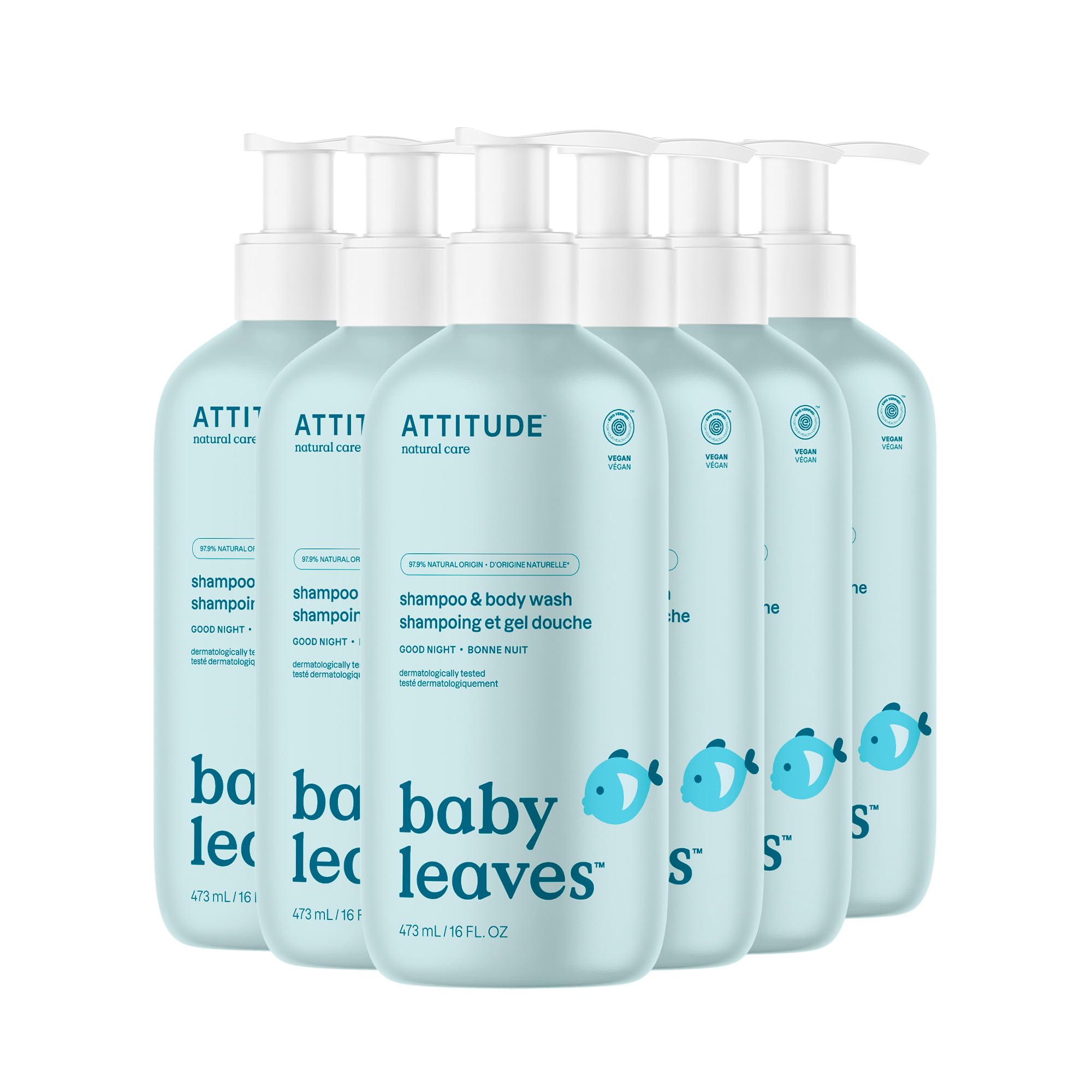 ATTITUDE Baby 2-in-1 Shampoo and Body Wash, Made in Canada, EWG Verified, Dermatologically Tested, Vegan, Good Night, 473 mL
