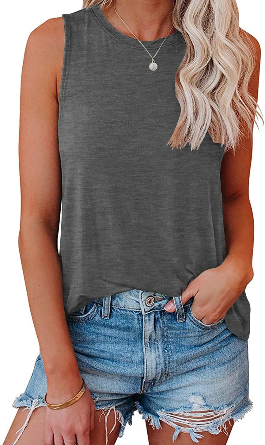 isermeo Womens Tank Tops Crewneck Loose Fit Basic Solid Color Casual Summer Sleeveless Shirts S-XXL