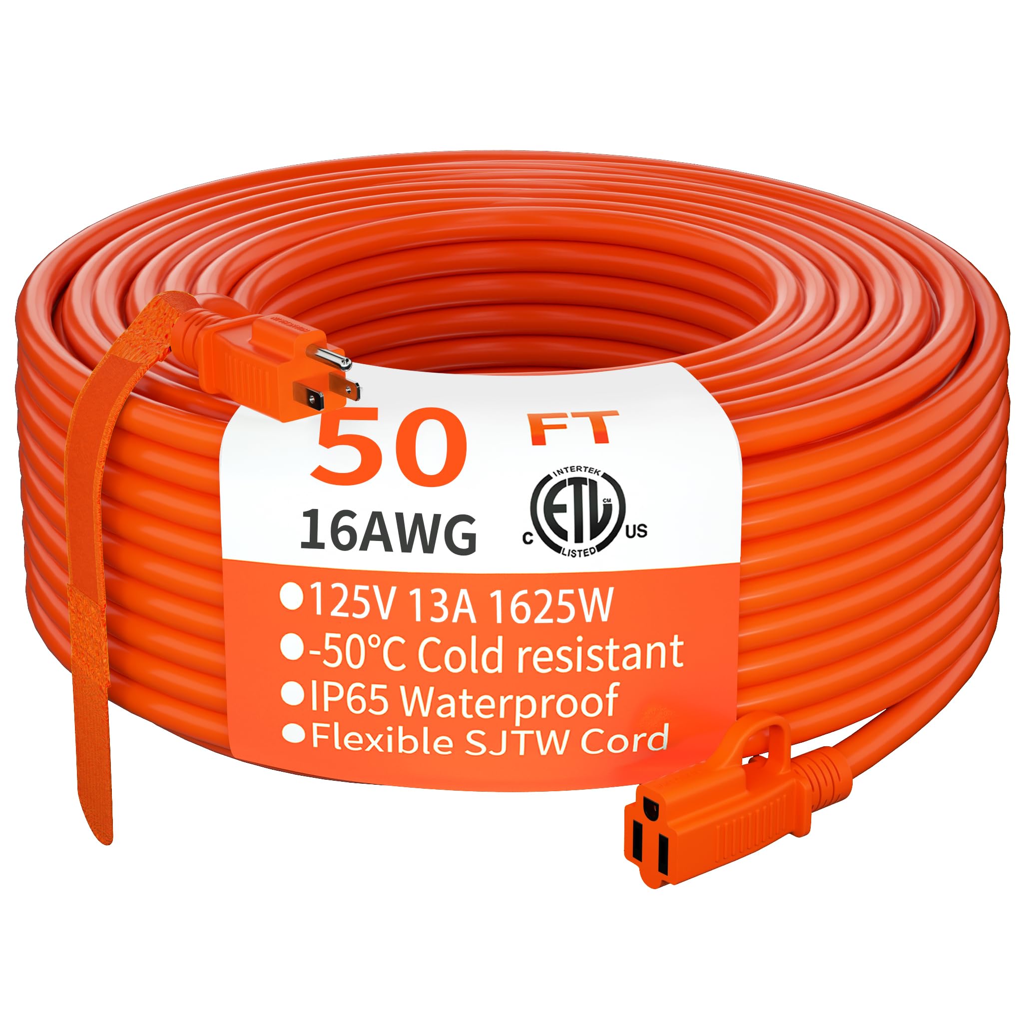 HUANCHAIN Indoor Outdoor Black Extension Cord 15 ft Waterproof, 16/3 Gauge Flexible Cold-Resistant Appliance Extension Cable Outside, 13A 1625W 16AWG SJTW, 3 Prong Electric Cord, ETL