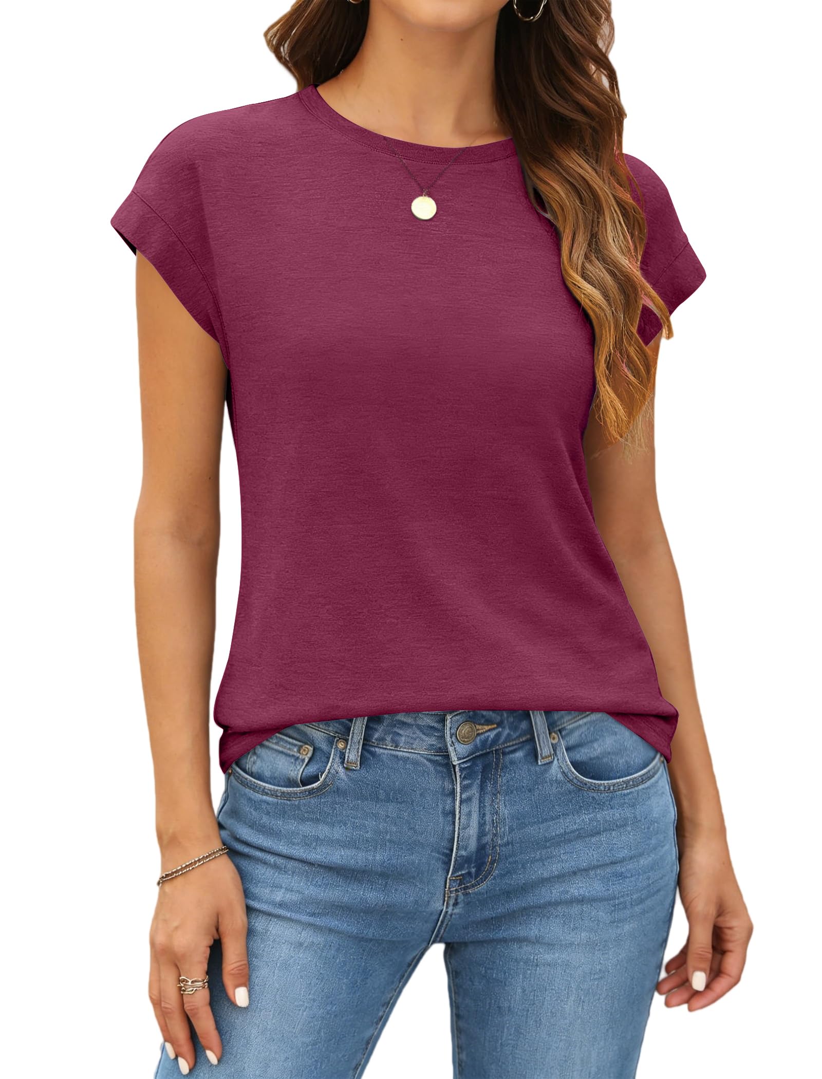 isermeo Womens Summer Tops Cap Sleeve T Shirts Crew Neck Outfits Cute Trendy Tunic Blouses 2026 S-XXL