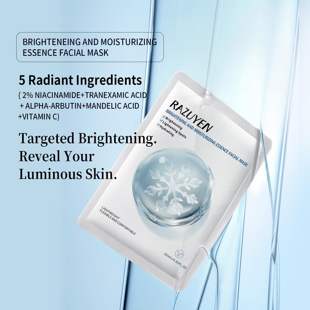 Masque facial en tissu en sachet, disque gel bleu au centre, RAZUYEN10
