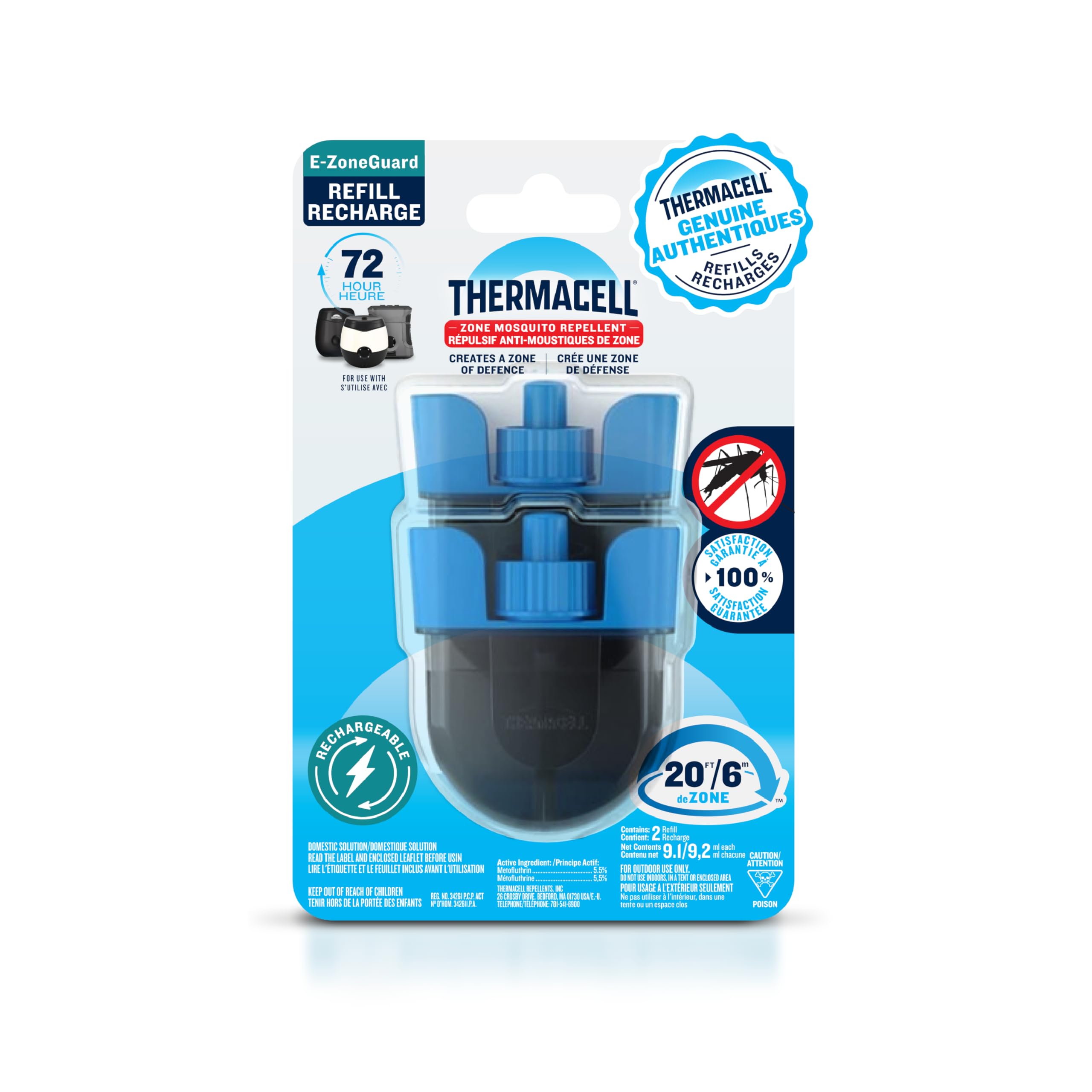 Cartouches de recharge Thermacell E-ZoneGuard, 72 heures, recharge E-Series, sans parfum.