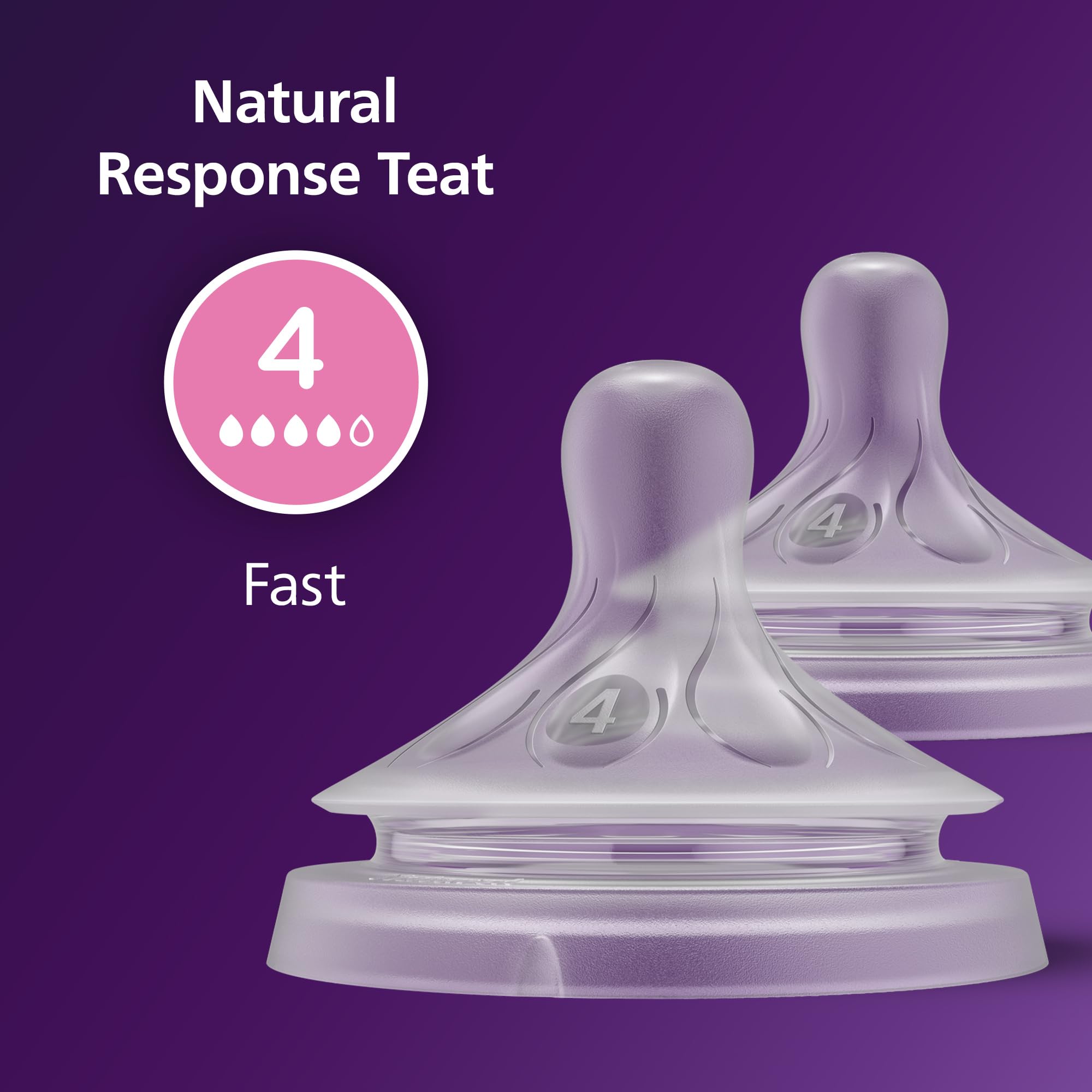 Philips Avent Natural Response Nipples, Extra Fast Flow (Flow 5), 6m+, 4-pack, SCY965/44