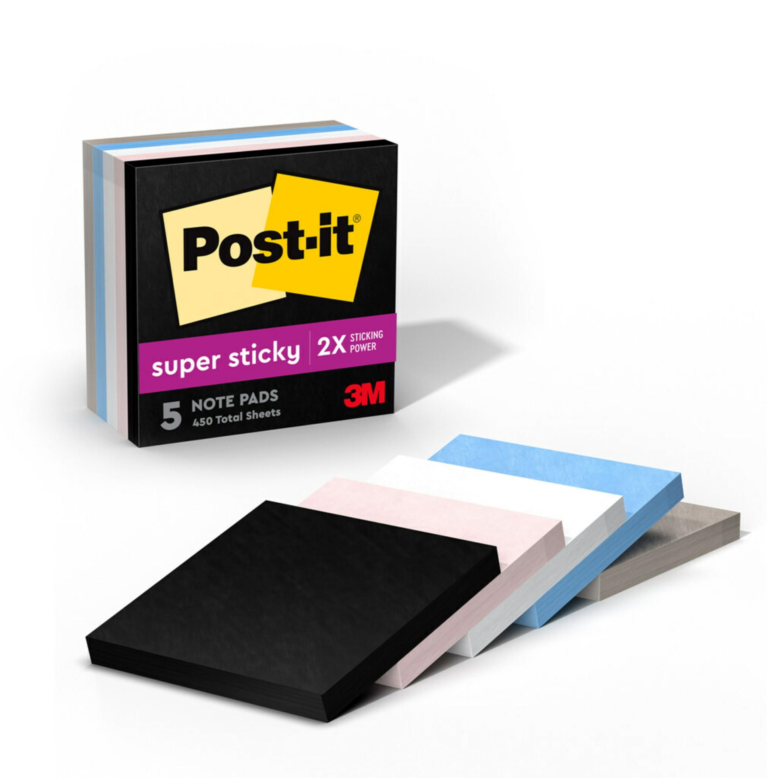 Blocs de notes adhésives Post-it, carrées 5 lots, noir et rose, format pratique