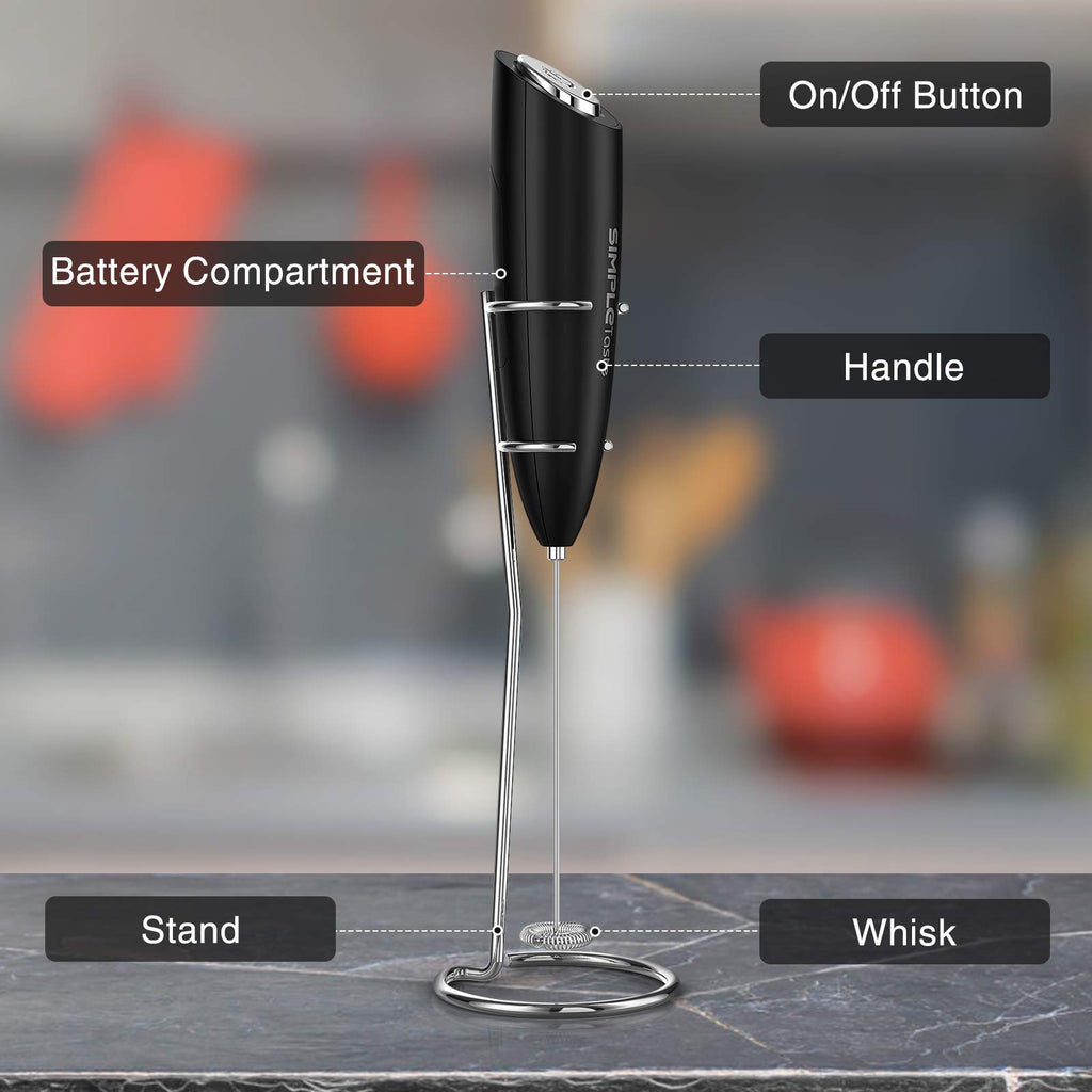 SIMPLETASTE Milk Frother Handheld Electric Foam Maker, Drink Mixer with Stainless Steel Whisk for Cappuccino, Bulletproof Coffee, Latte, Blizzard White, Without Stand, Battery Operated