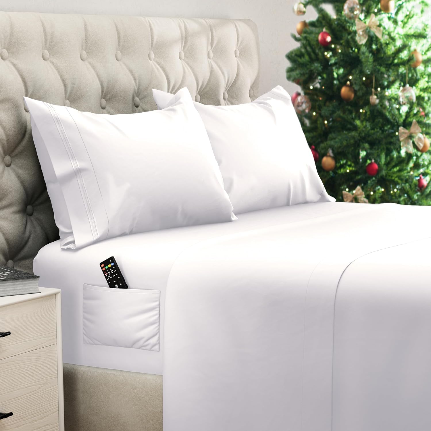 DREAMCARE Bedding Sets Queen - 4 Piece Queen Bed Sheets - Deep Pocket up to 15 in - Draps Lit Queen - Luxury Hotel Sheets & Pillowcases Set - Shrink & Fade Resistant (Queen, Black)
