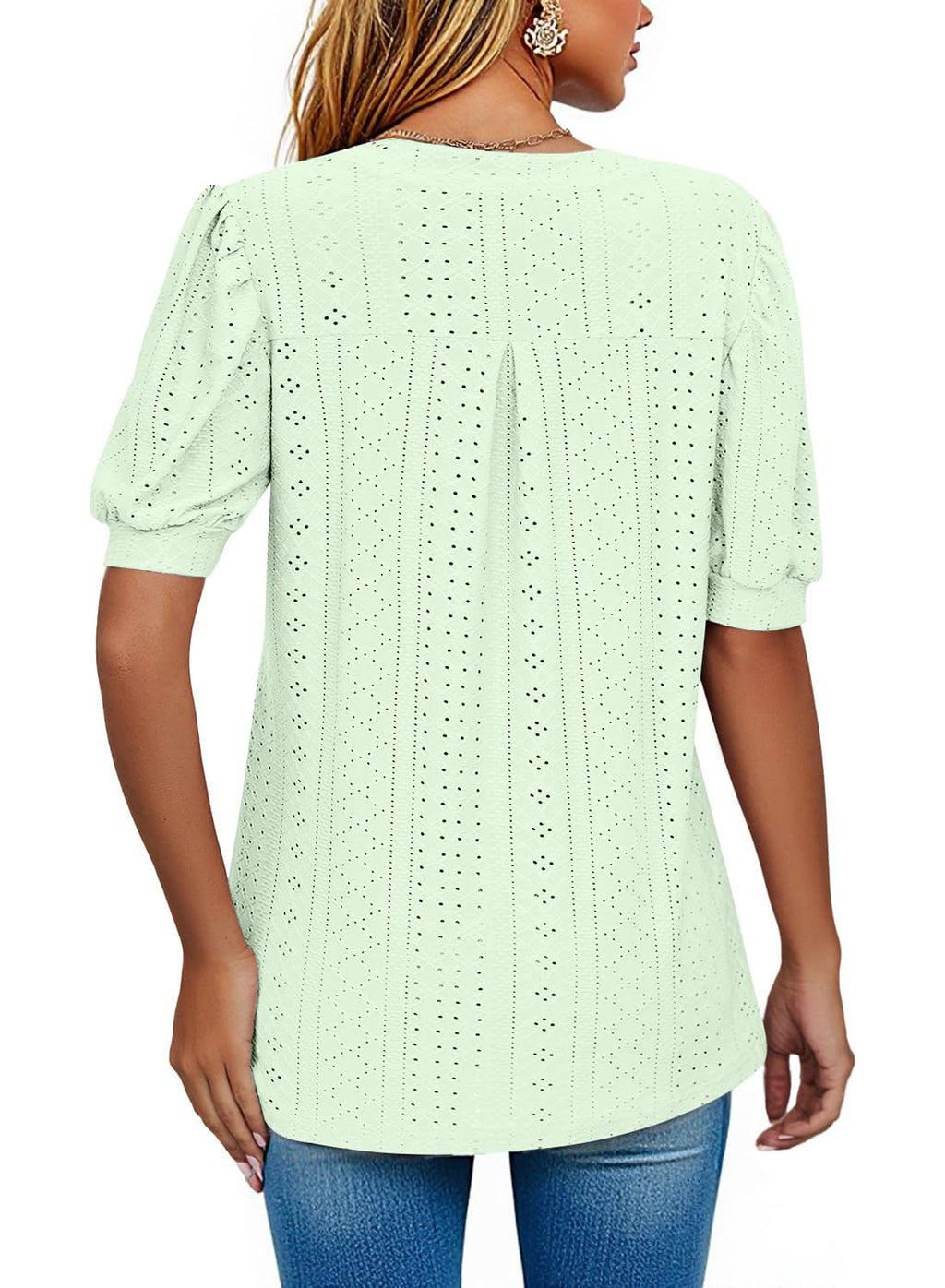 isermeo Womens Shirts Casual V Neck Tshirts Puff Short Sleeve Summer Tops Tunic Blouses S-XXL