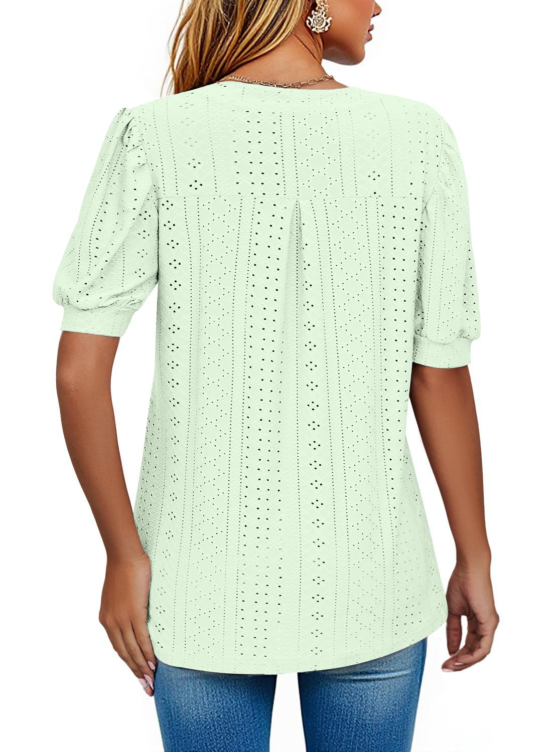 isermeo Womens Shirts Casual V Neck Tshirts Puff Short Sleeve Summer Tops Tunic Blouses S-XXL