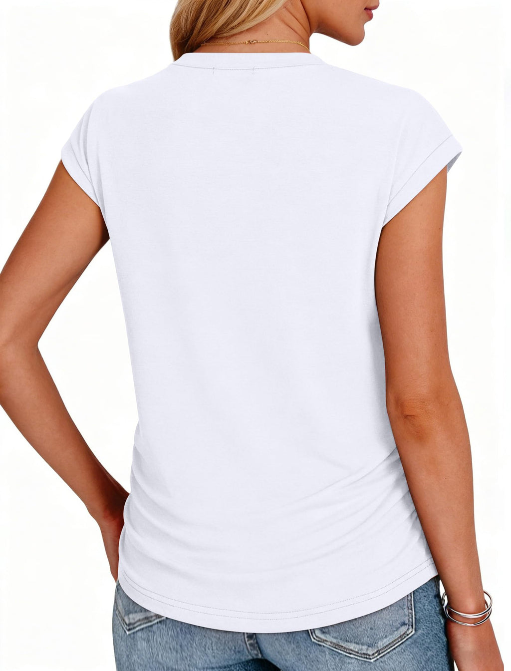 isermeo Womens Summer Tops Trendy 2026 Ruched Side Cap Short Sleeve Tshirts Crew Neck T Shirts Fashion S-XXL