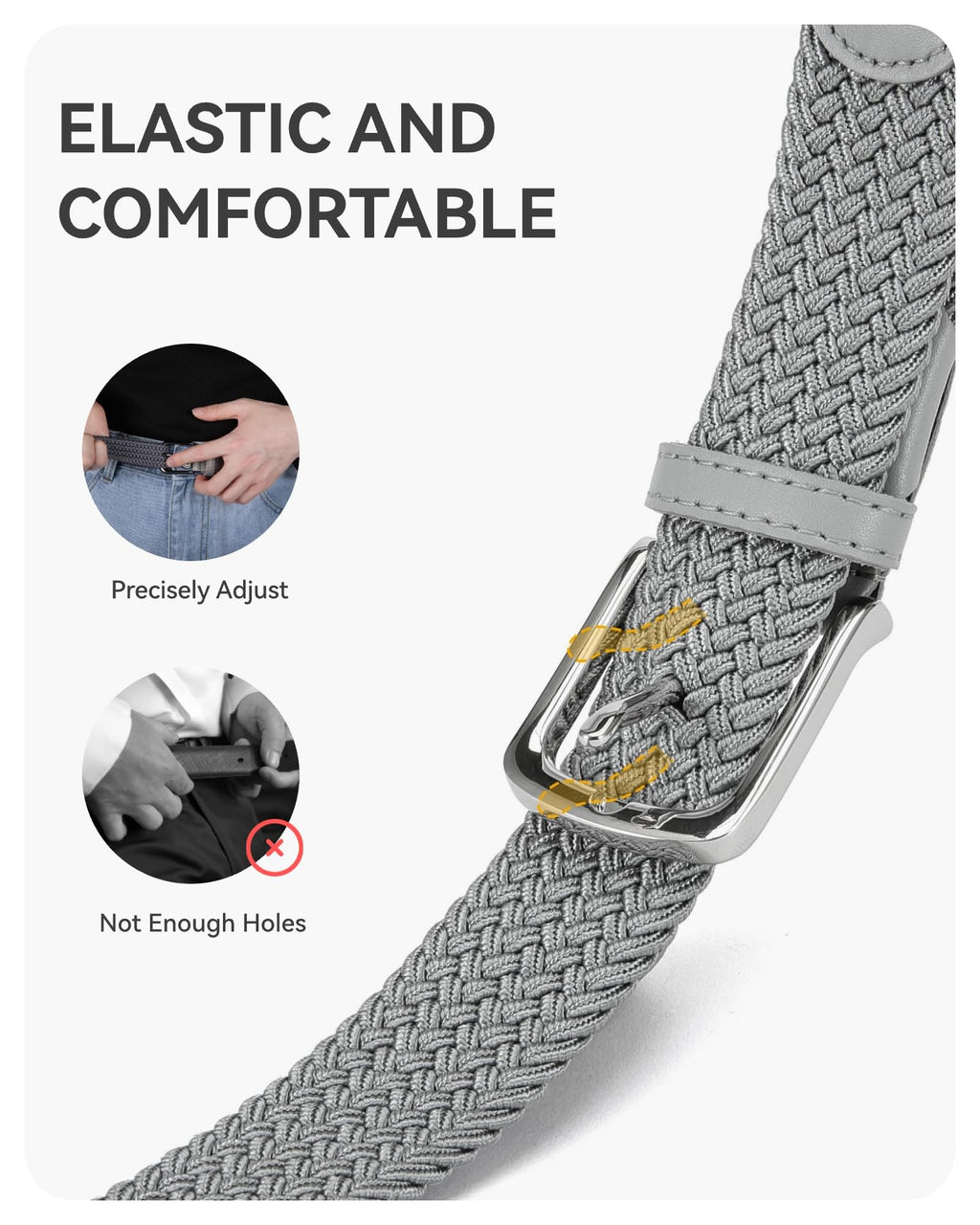 CHAOREN Mens Belt - Elastic Braided Stretch Golf Belts for Men 1 3/8"- Suit for Casual Jeans Pants